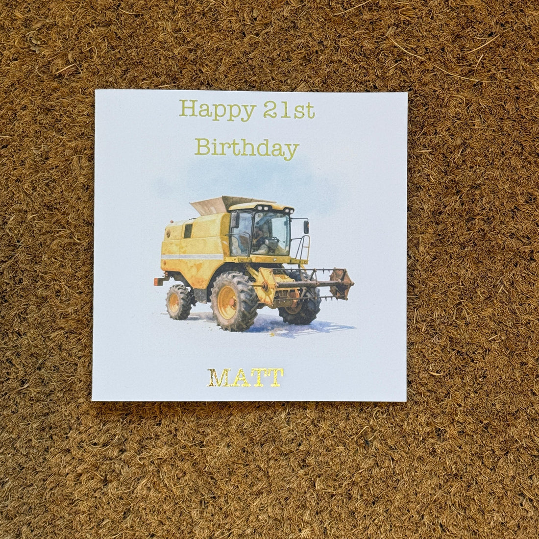 Combine Harvester Birthday Card |  Watercolour Style & Personalised Foiled Message | 6x6