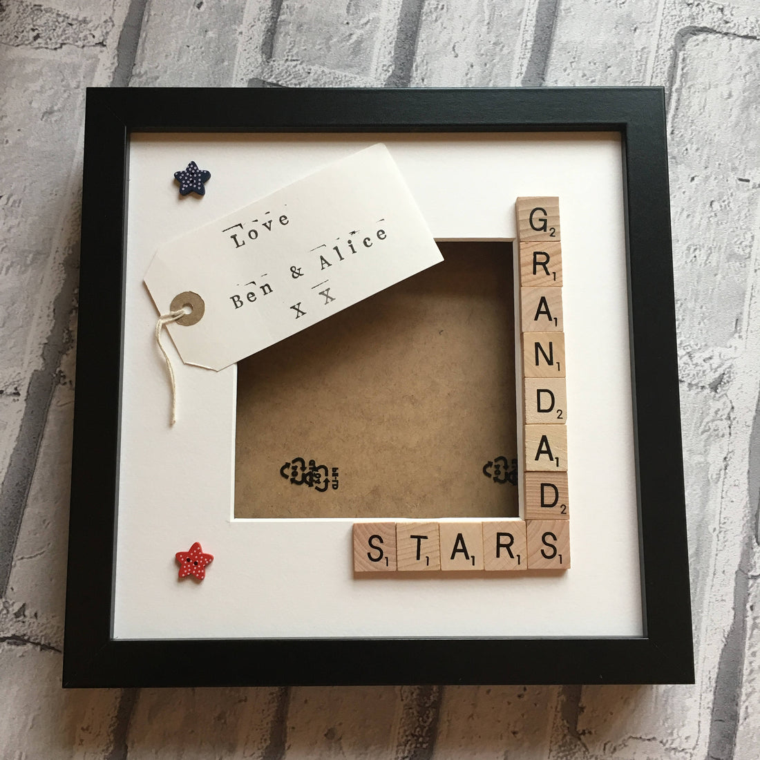 Grandad's Stars, Monsters or Angels Scrabble Art Photo Frame | Personalised Message.