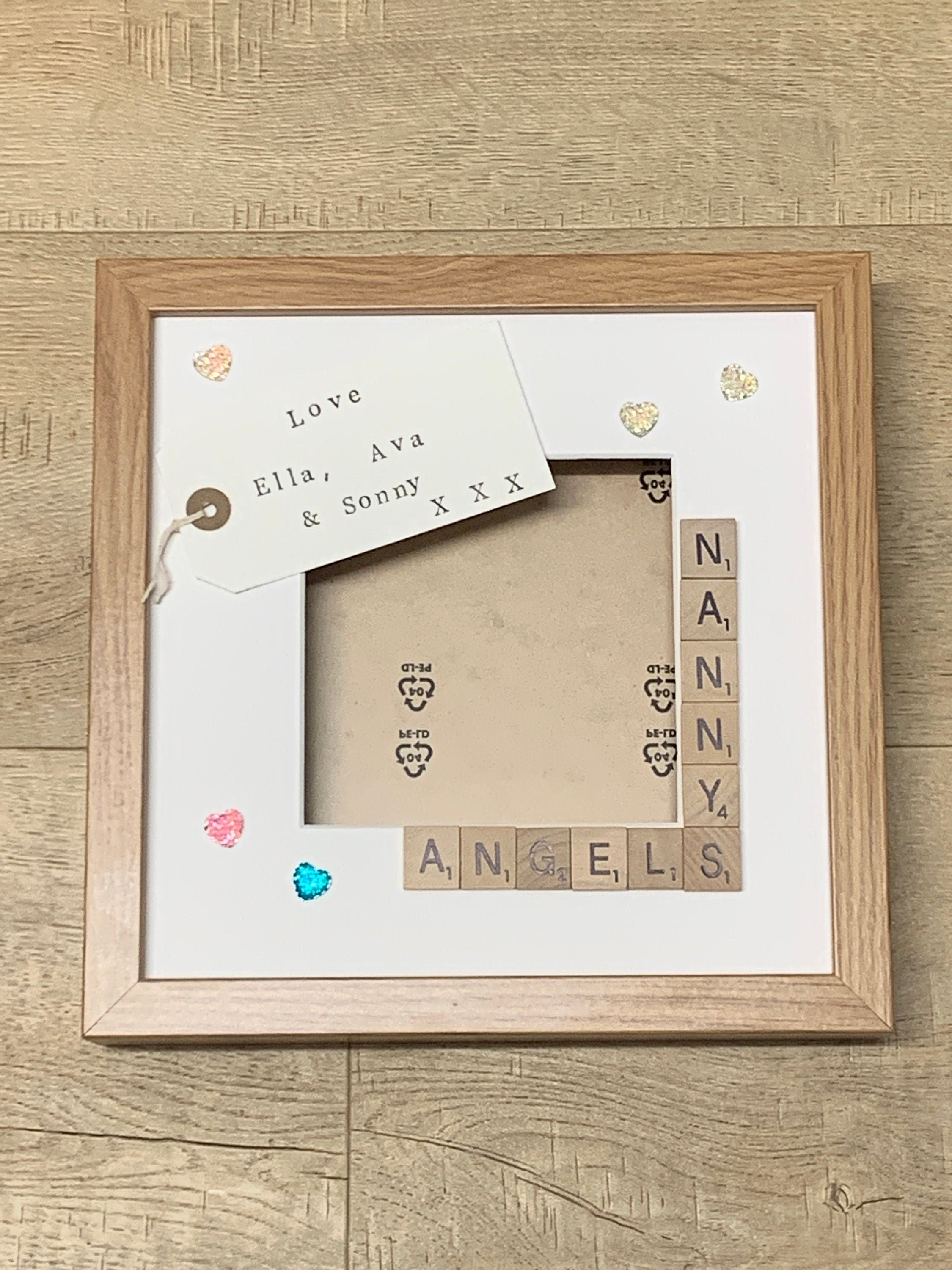 Nanny's Angels, Monsters or Stars Letter Tile Photo Frame - With personalised message inside.