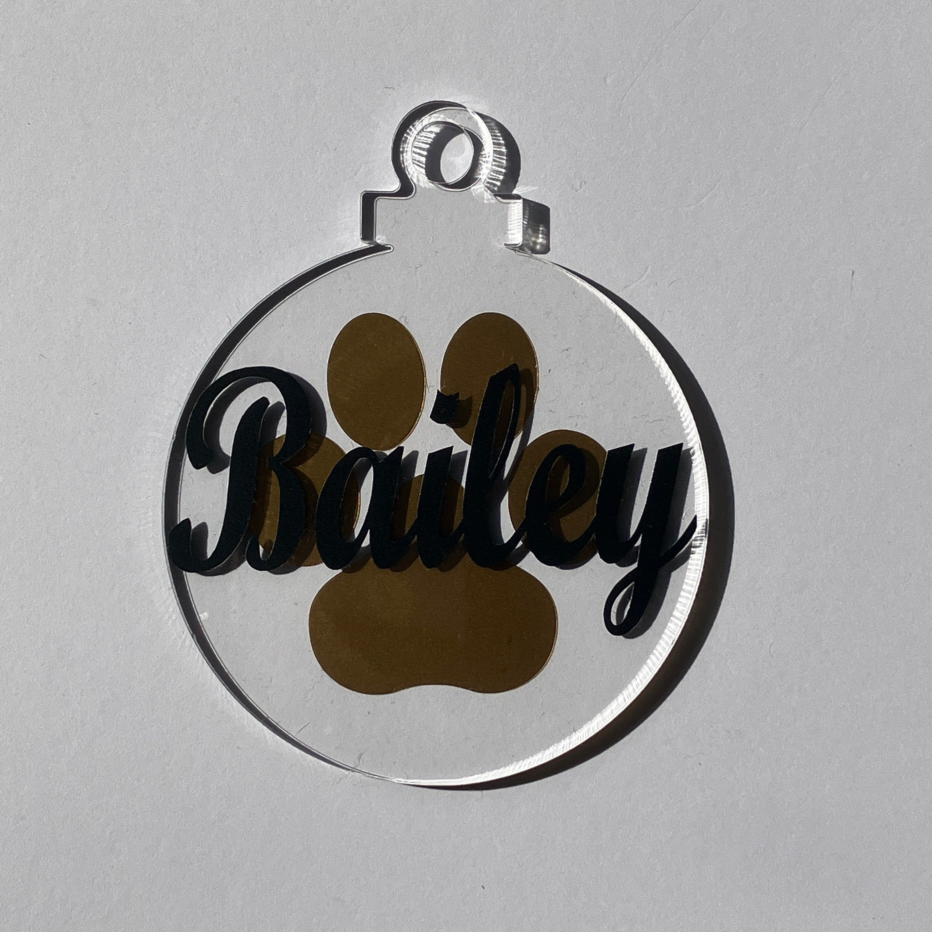 Pet Name Christmas Bauble - Acrylic Paw Print Ornament - Personalised