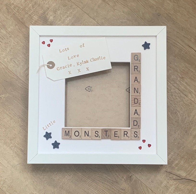 Grandad's Stars, Monsters or Angels Scrabble Art Photo Frame | Personalised Message.