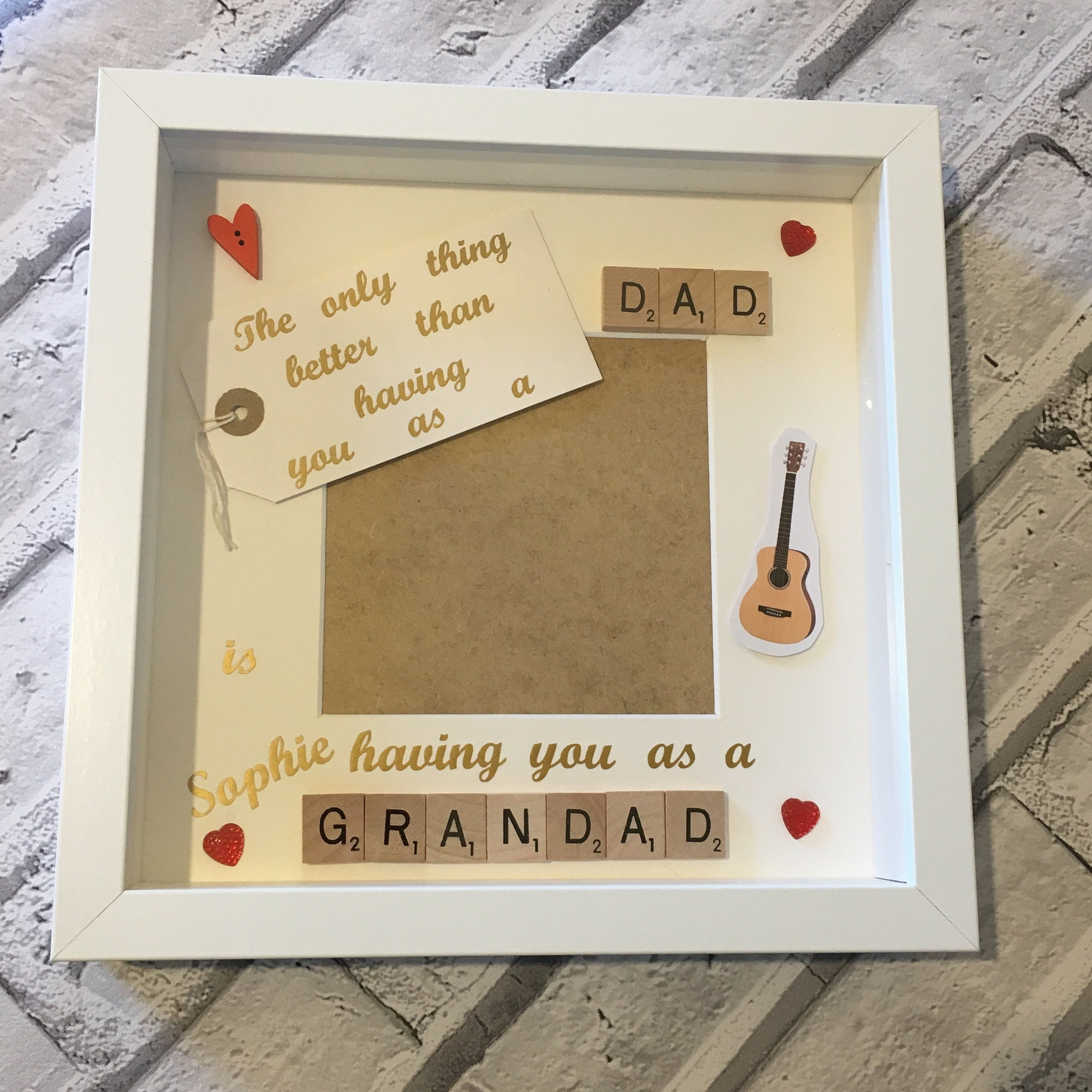 Dad to Grandad Personalised Letter Tile Photo Frame - Celebrating Dad and Grandad