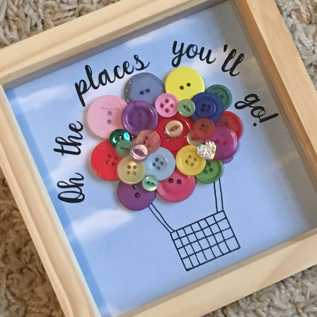 Hot Air Balloon Button Art Framed Picture | 3d art frame | Can be personalised.