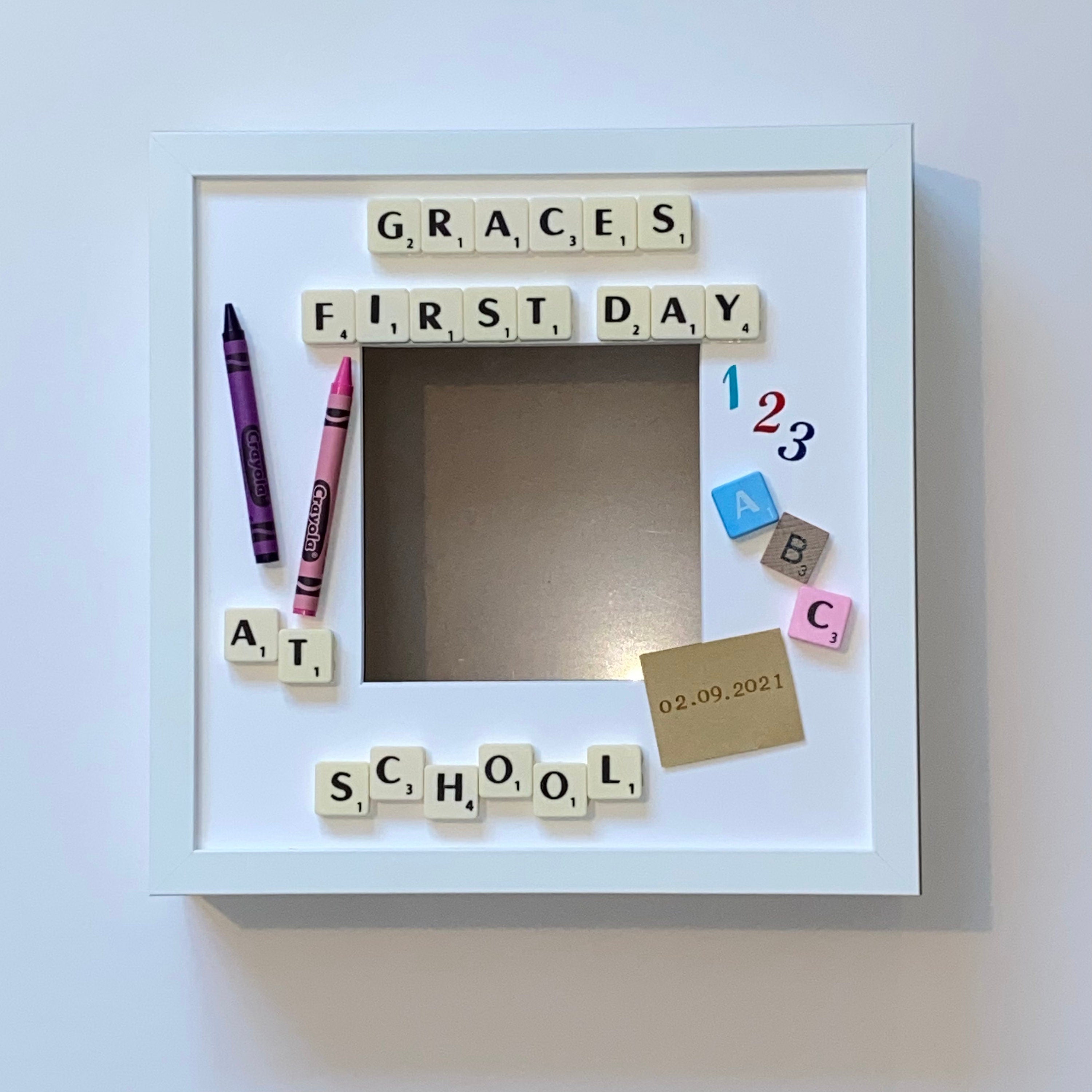 First Day at School Personalised Letter Tile Photo Box Frame | Custom School Keepsake Gift