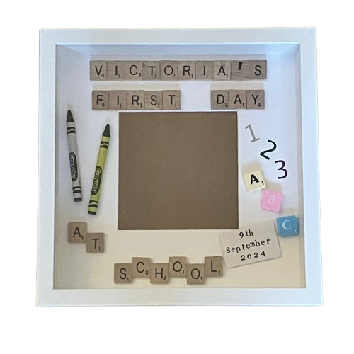 First Day at School Personalised Letter Tile Photo Box Frame | Custom School Keepsake Gift
