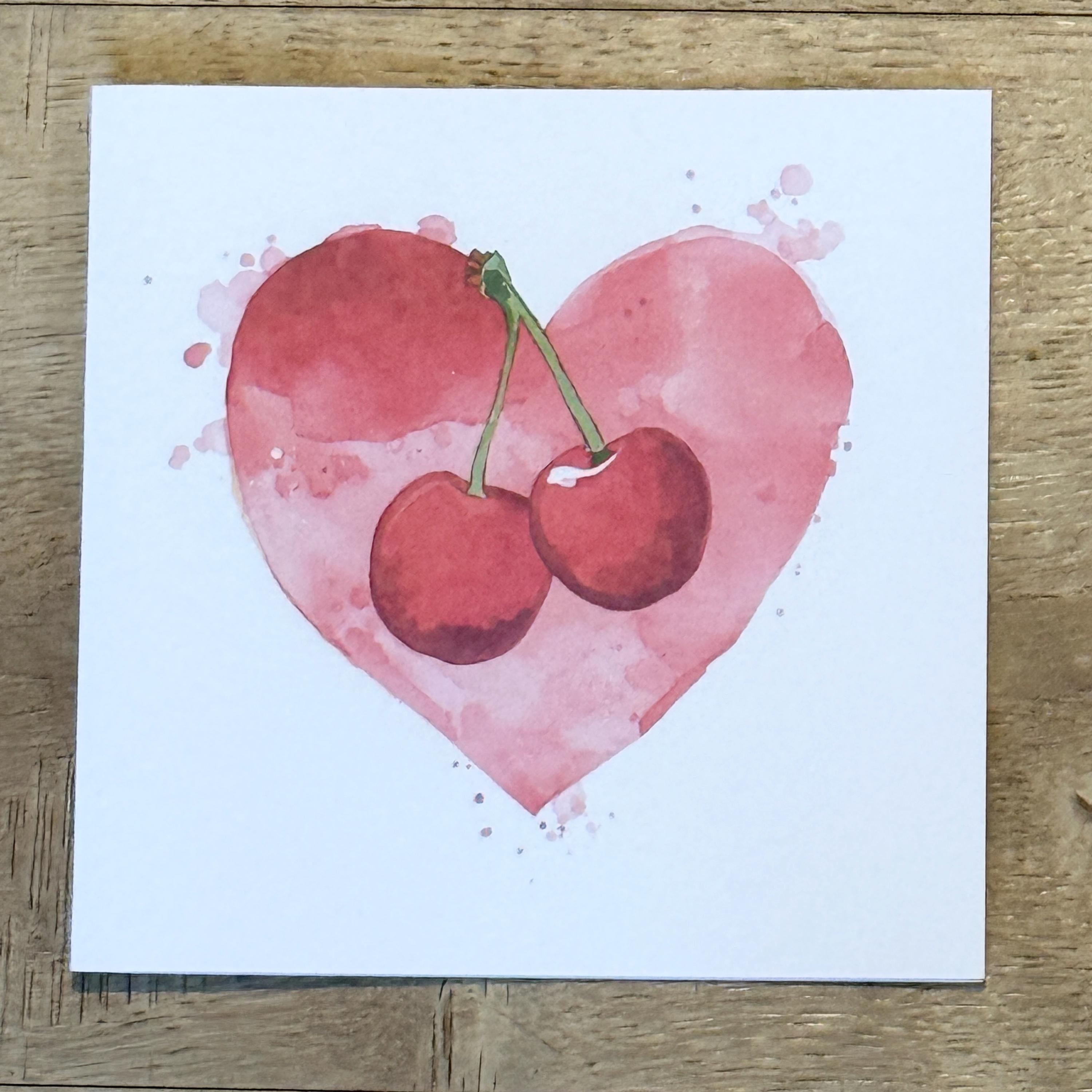 Heart and Cherries Valentine's Card- 6x6
