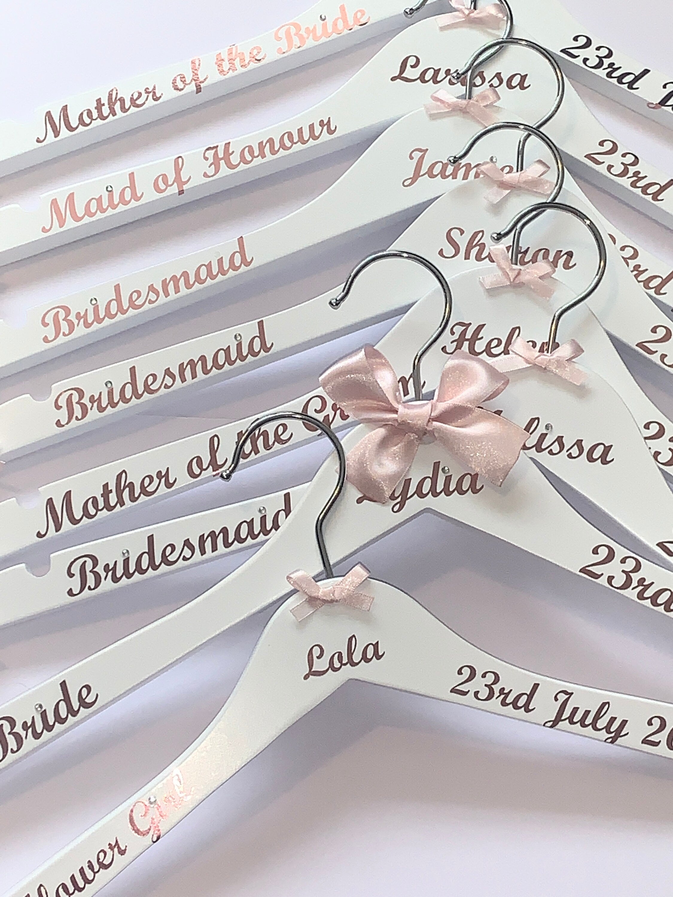 Customised Wedding hangers - Set of 7 - Bridal Party Outfit Organisers - Personalised