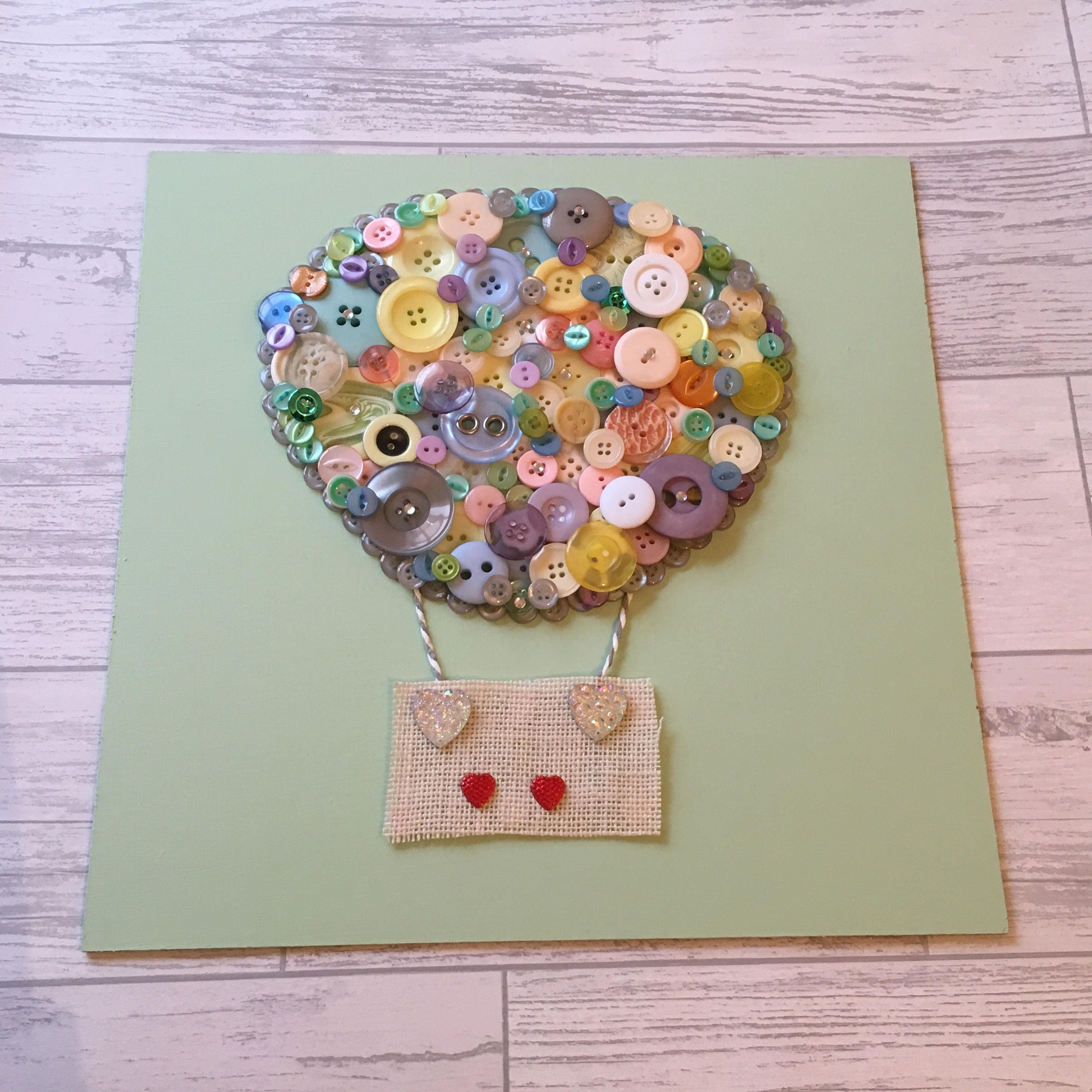 Hot Air Balloon Button Art Frame - Beautiful Nursery Art - Can be personalised.