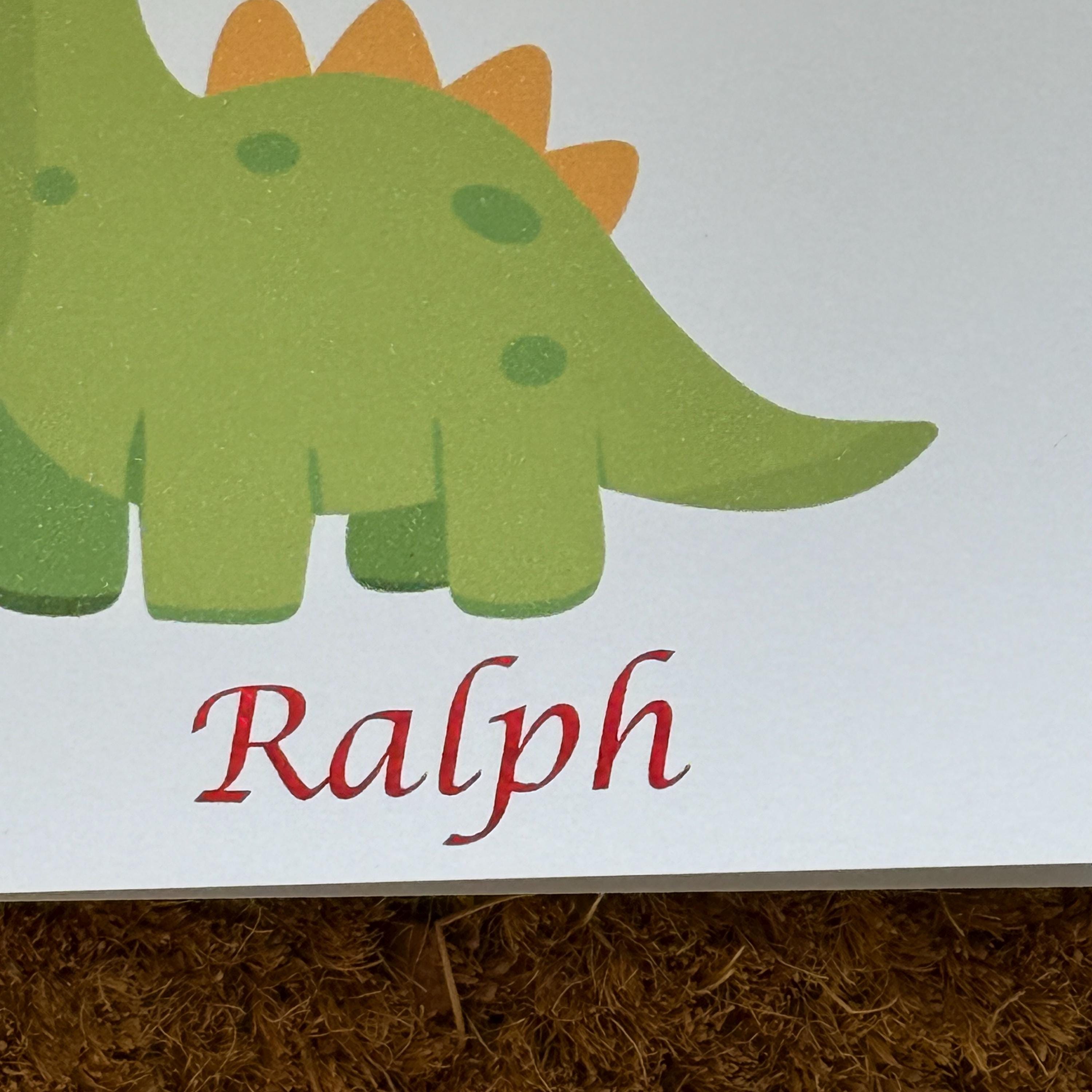 Dinosaur Birthday Card | Foiled Message with Name & Age | Dino with Balloons | 6x6 Kids