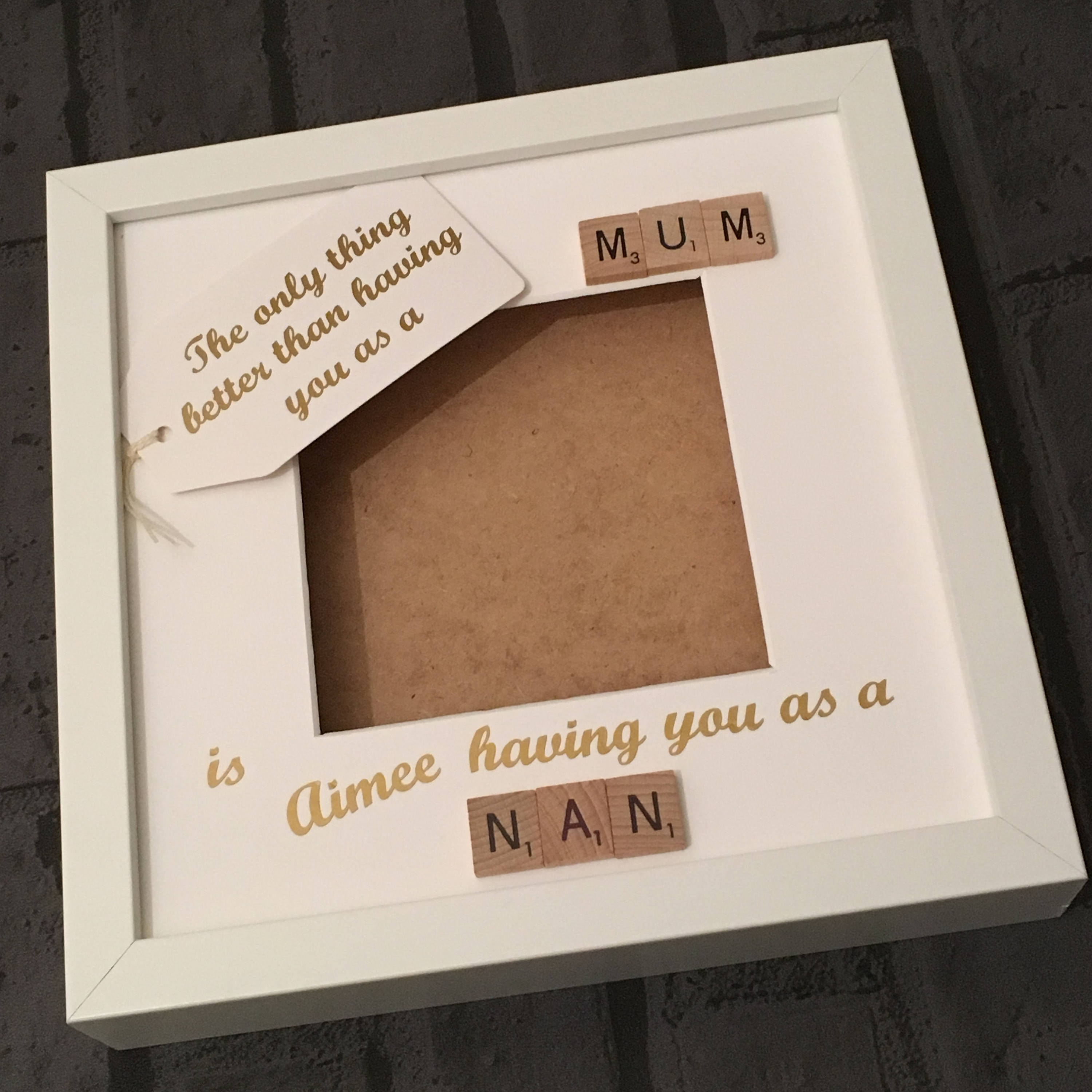 Mum to Nanny Personalised Scrabble Art Photo Frame, Gift for Mum