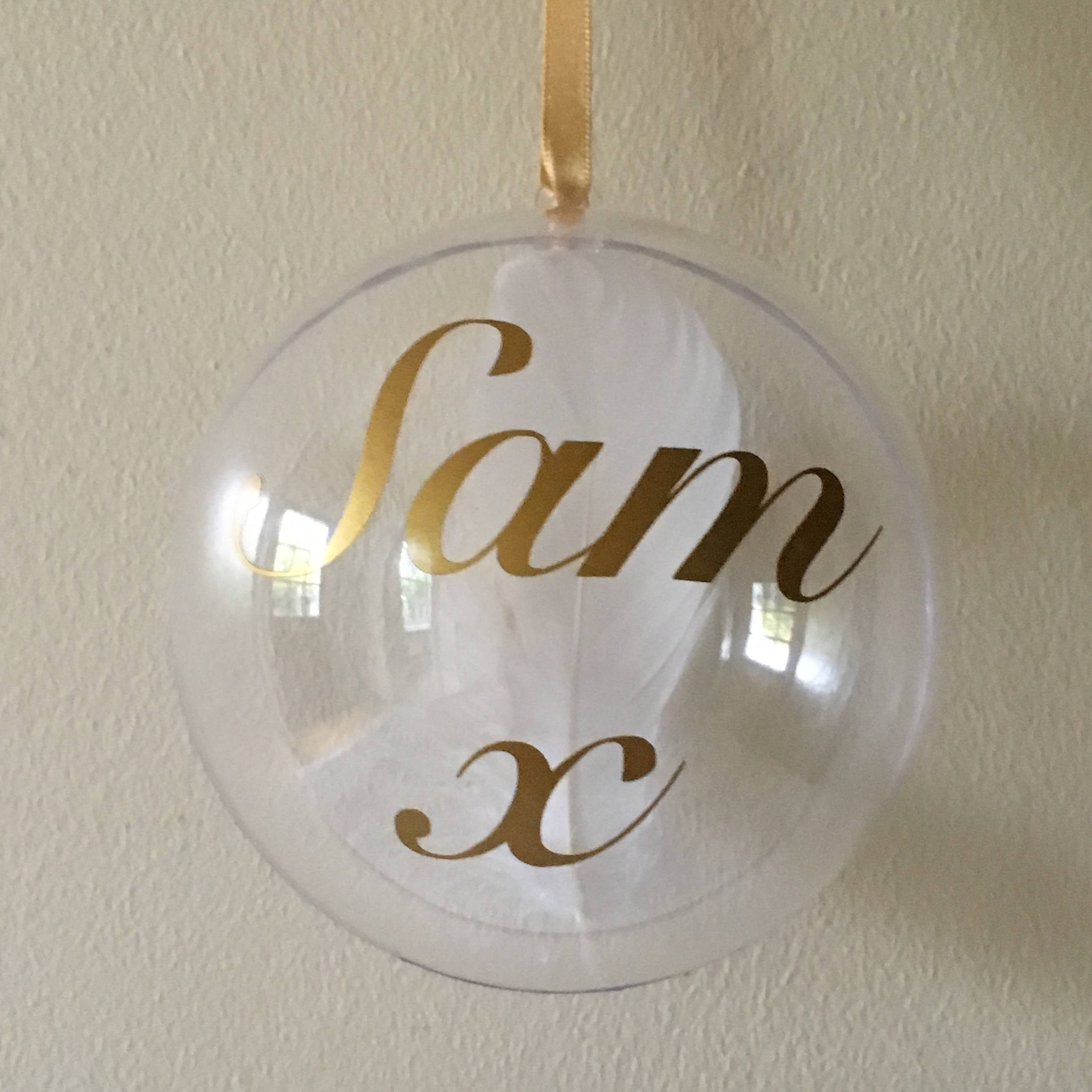 Christmas Memory Bauble, Personalised with name. Feather Ornament