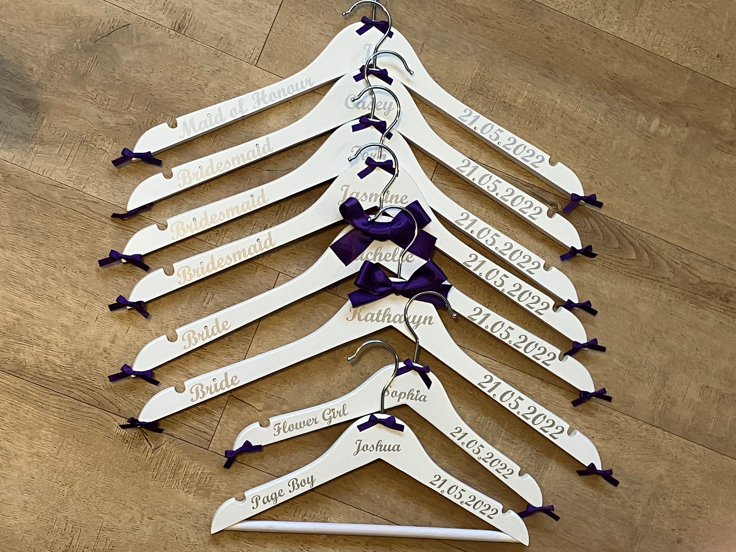 Set of 10 Wedding Hangers | Personalised with name, date, role | Ideal for the Bridal Party