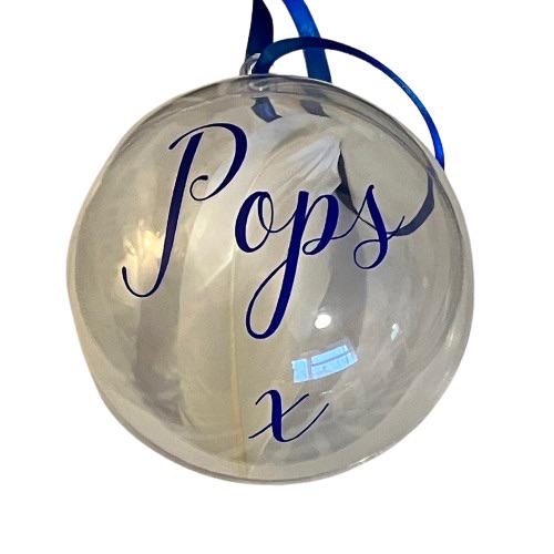 Christmas Memory Bauble, Personalised with name. Feather Ornament