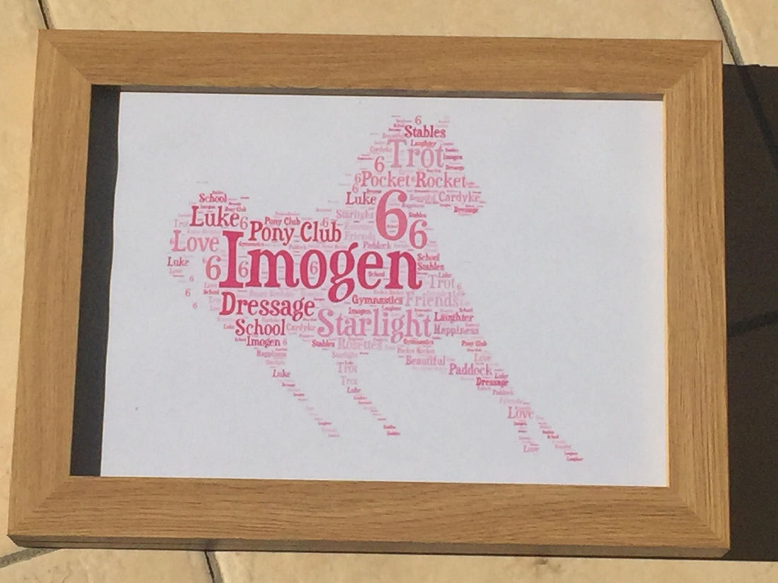 Word Art Typography Shape Framed Print - Personalised with choice of shape, colours and your words.