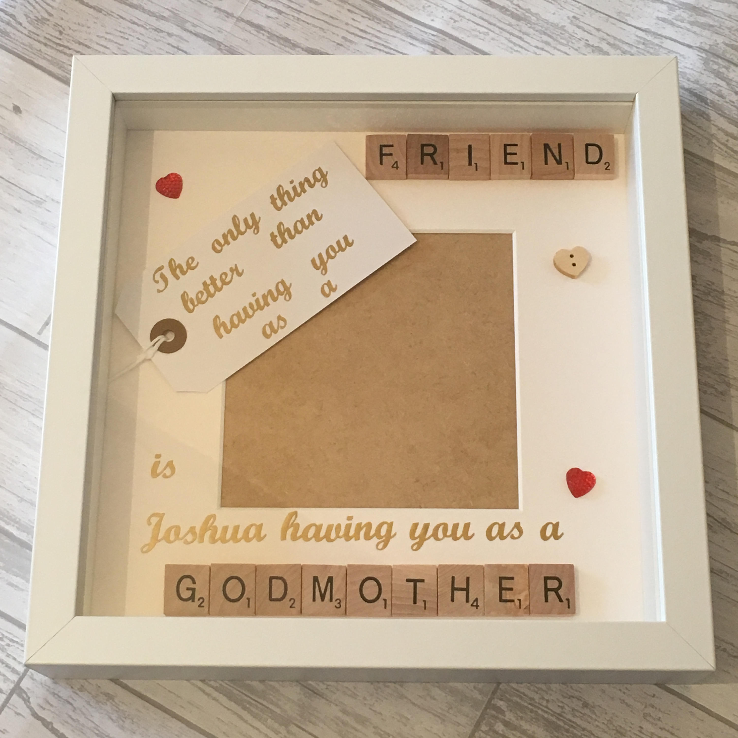 Friend to Godmother Scrabble Art Photo Frame | Personalised Godparent Gift
