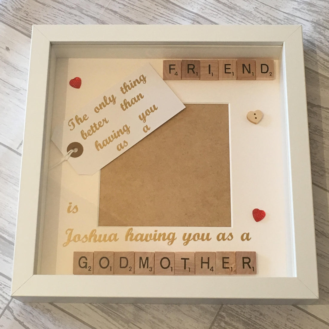 Friend to Godmother Scrabble Art Photo Frame | Personalised Godparent Gift