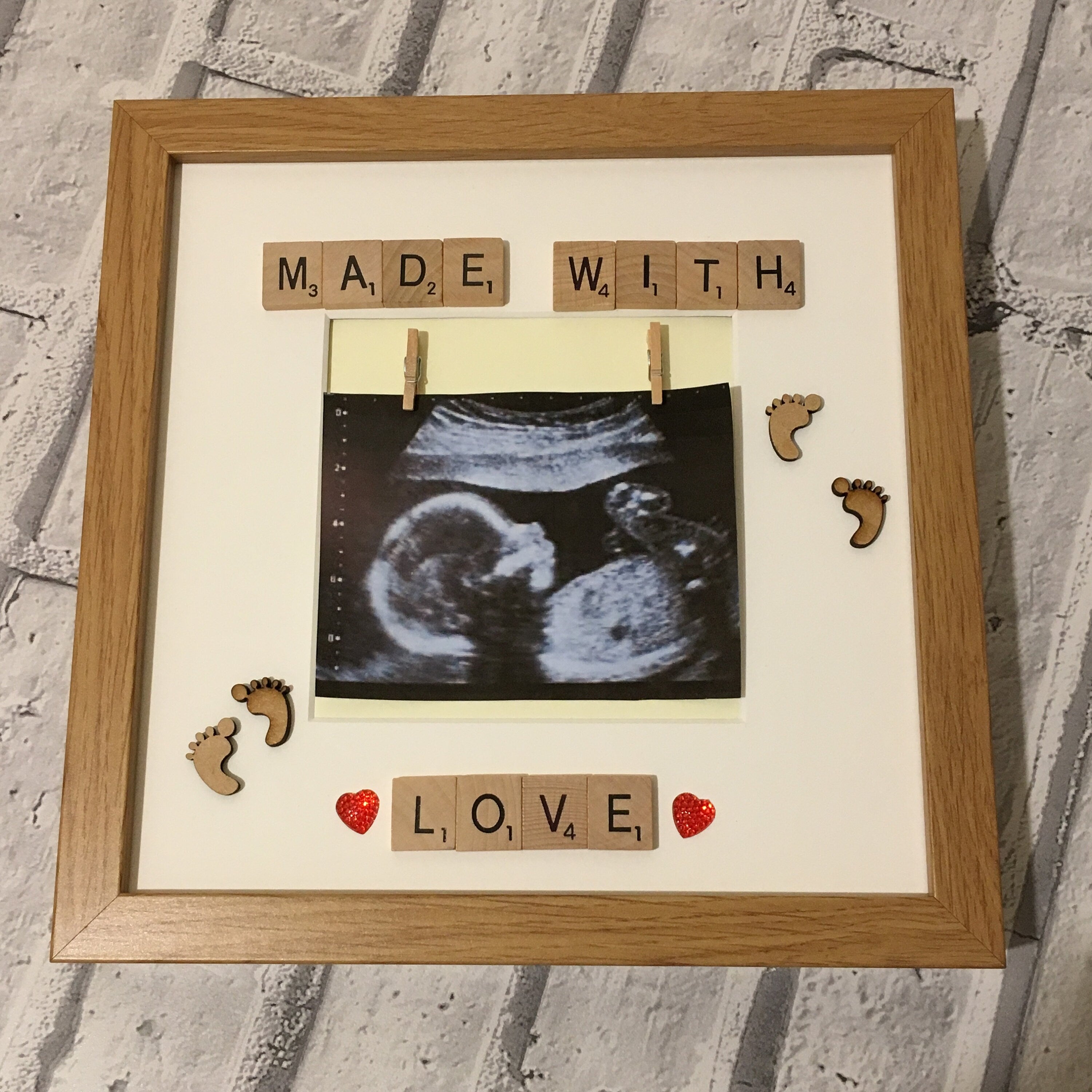 Baby Scan Made With Love Scrabble Art Frame | Baby Shower Gift | Pregnancy Frame