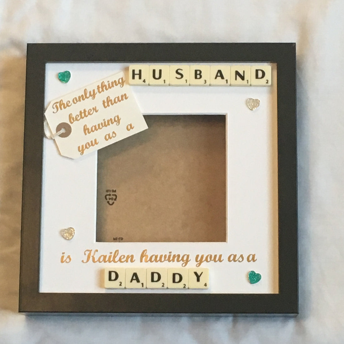 Husband to Daddy Letter Tile Box Photo Frame | Personalised with Names.