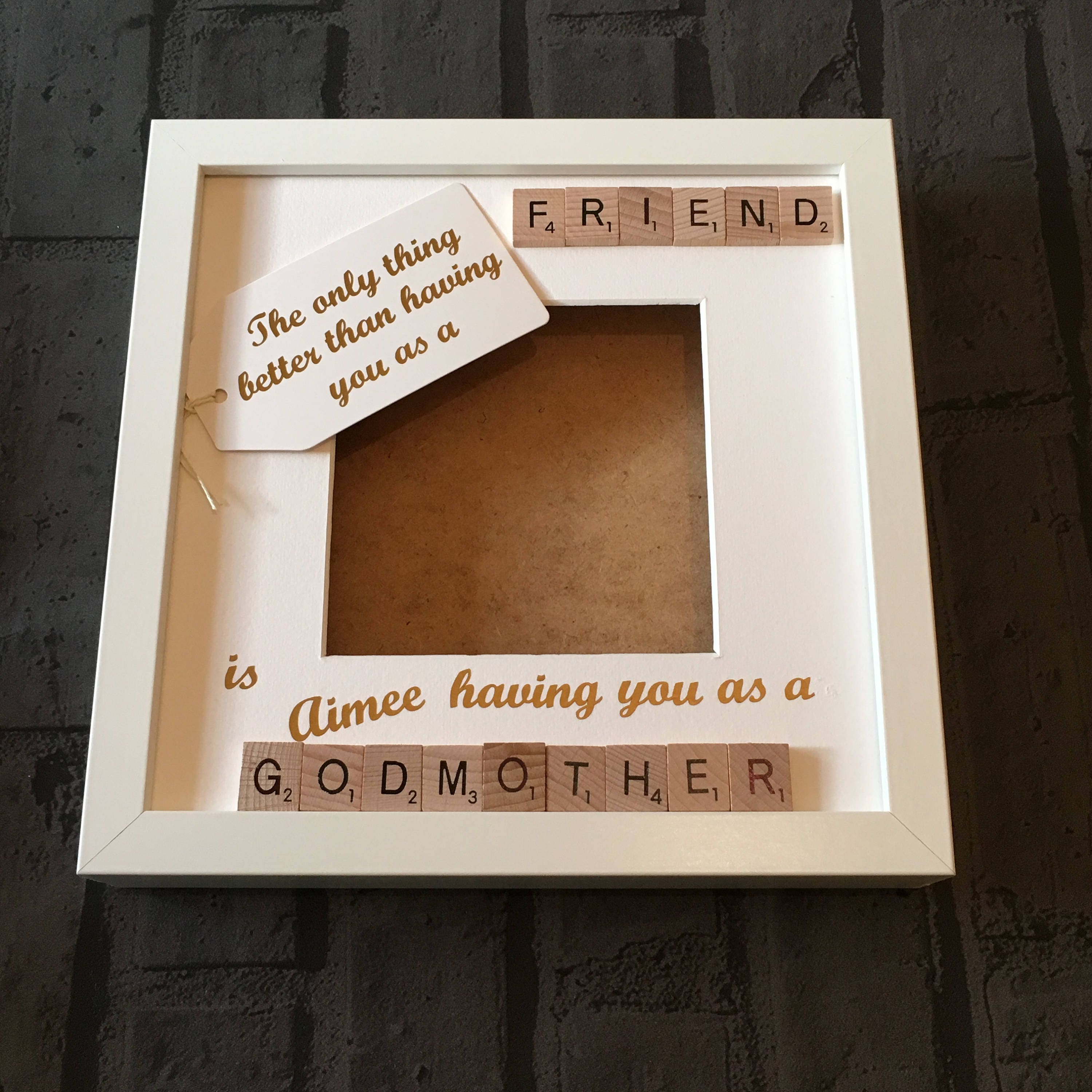 Friend to Godmother Scrabble Art Photo Frame | Personalised Godparent Gift