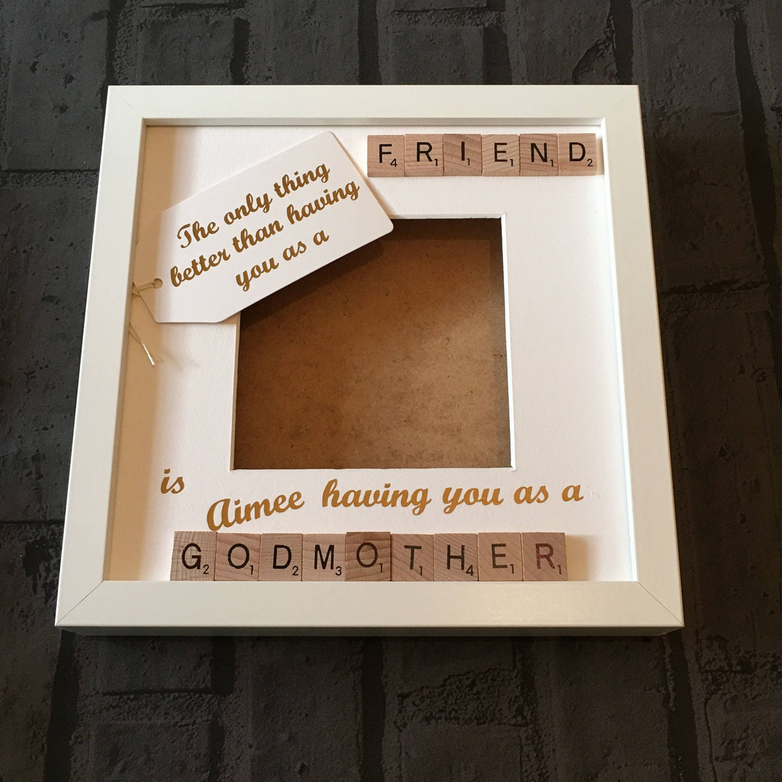 Friend to Godmother Scrabble Art Photo Frame | Personalised Godparent Gift