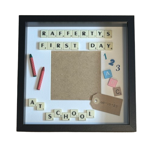 First Day at School Personalised Letter Tile Photo Box Frame | Custom School Keepsake Gift