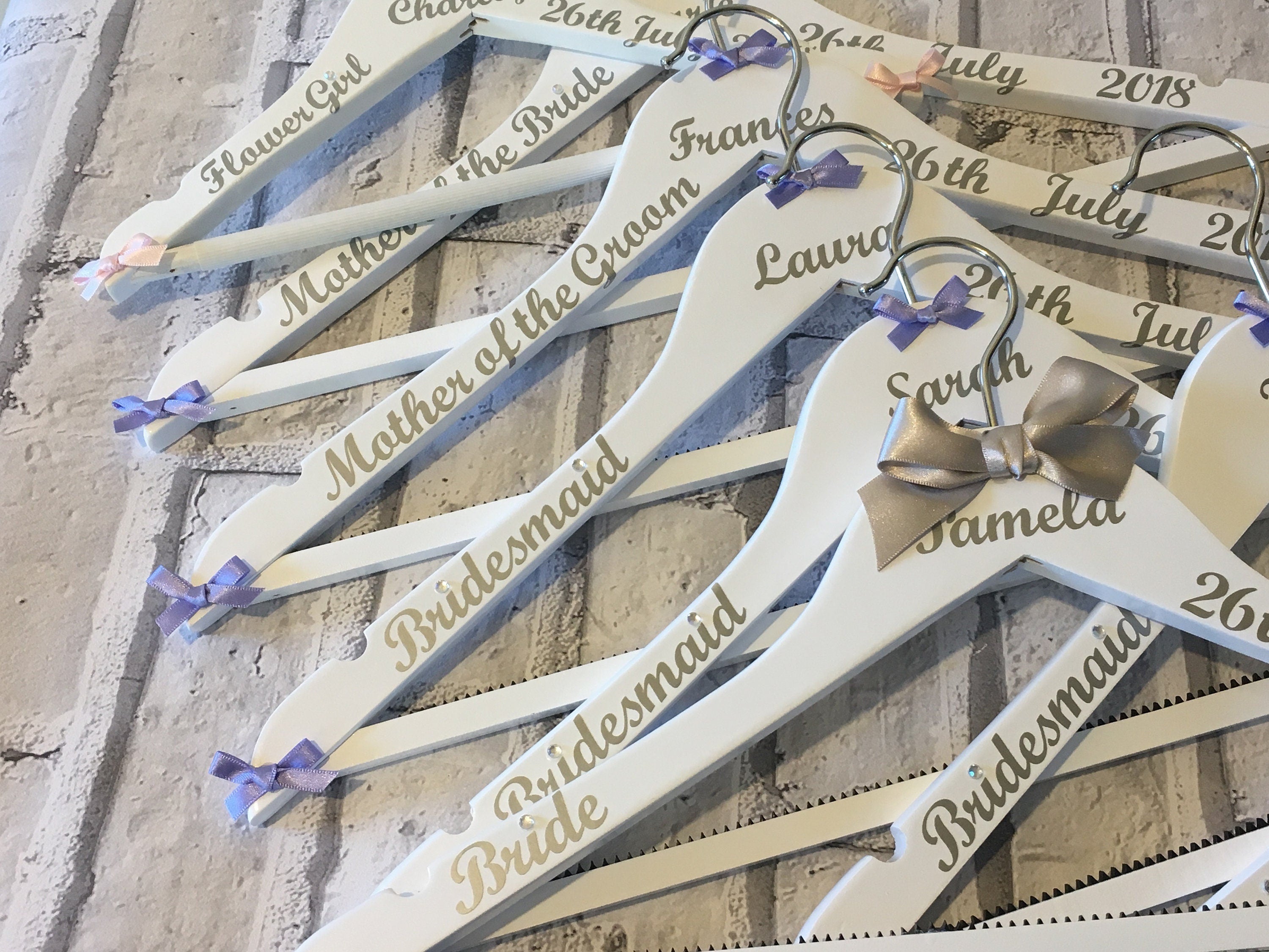 Wedding Outfit Hangers - Personalised Bridal Party Hangers set of 5 - Wedding Gown Hanger
