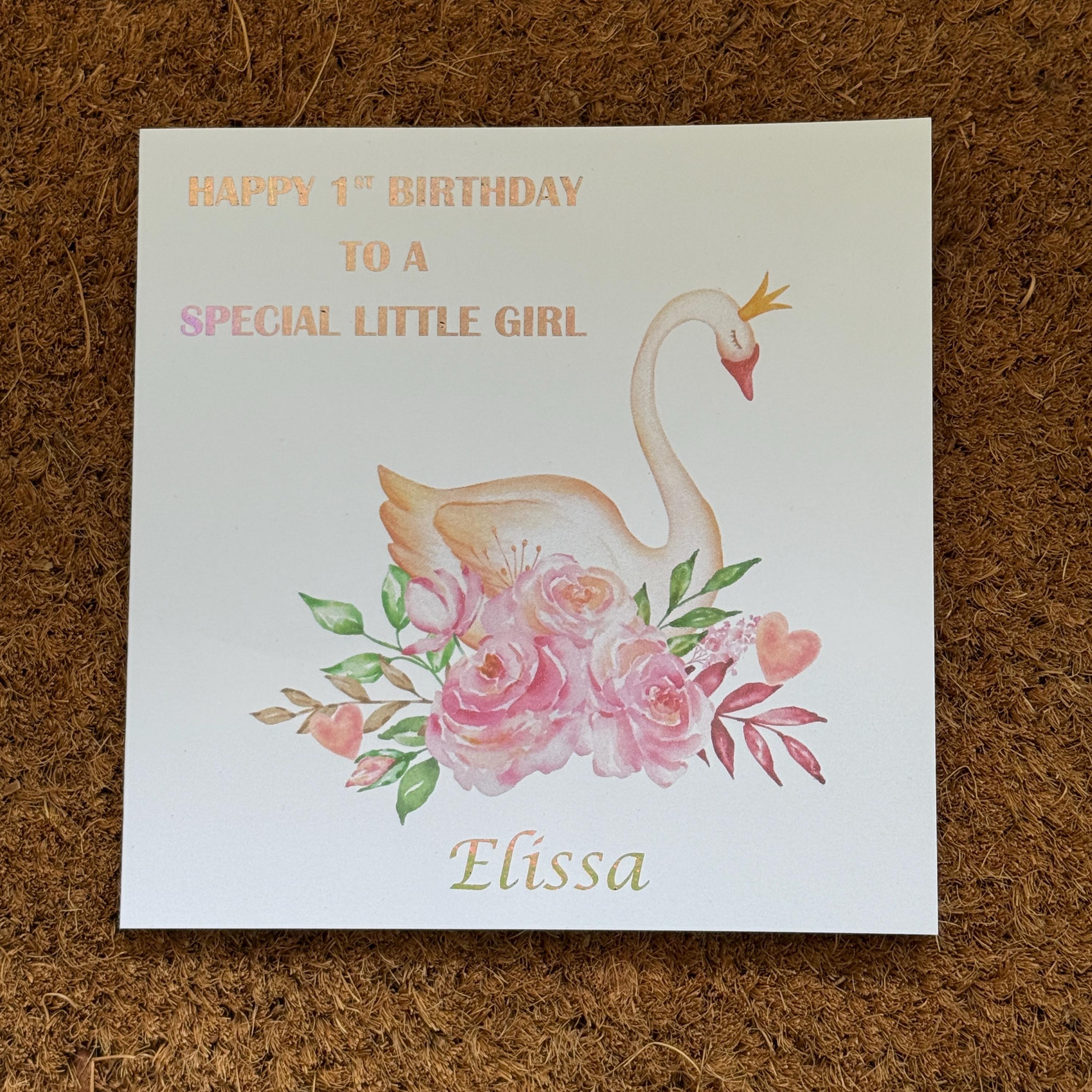 Princess Swan Birthday Card | Age, Name and Personalised Foiled Message | Girls Birthday |