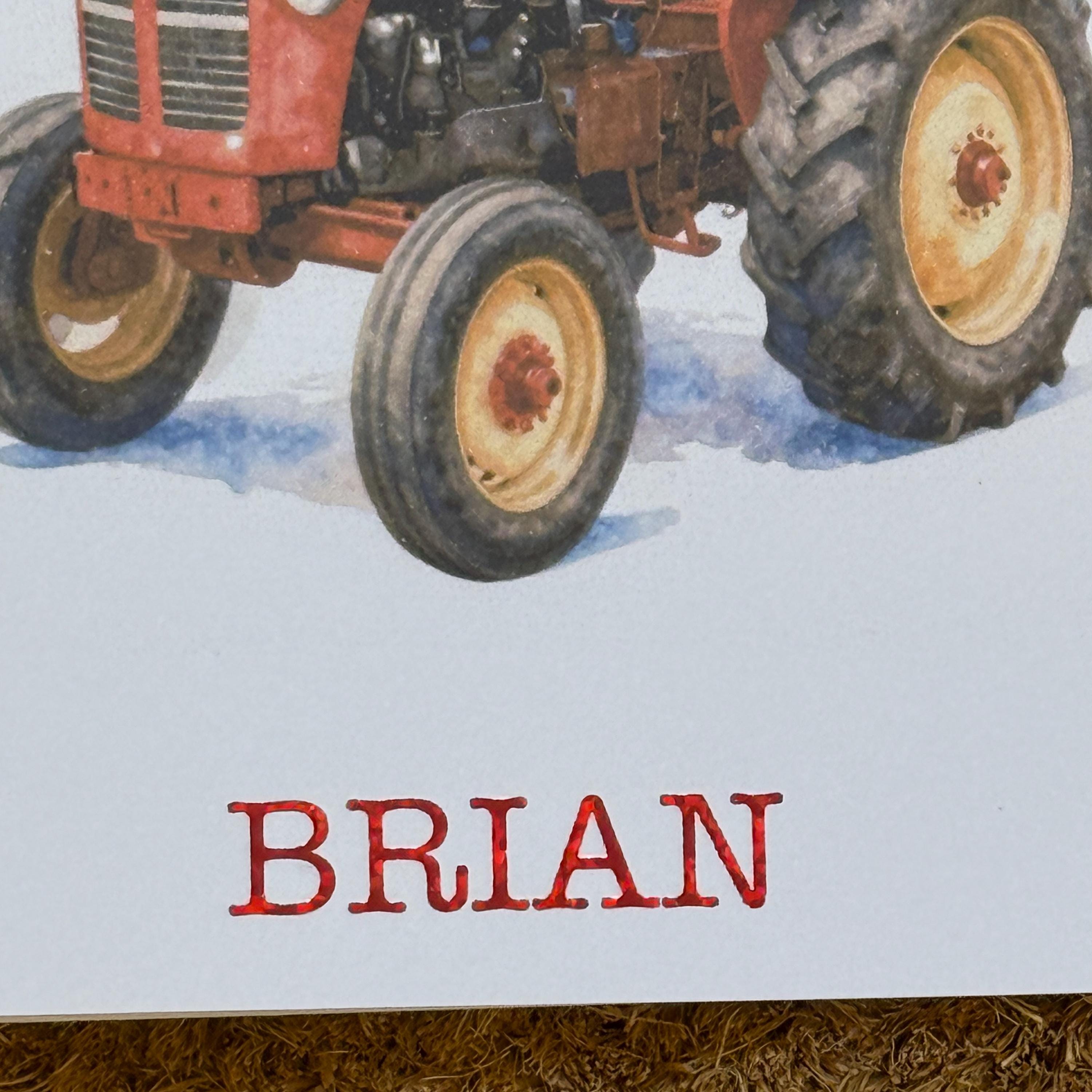 Vintage Red Tractor Birthday or Fathers Day Card | Watercolour Farm Machinery, Personalised Foiled Message