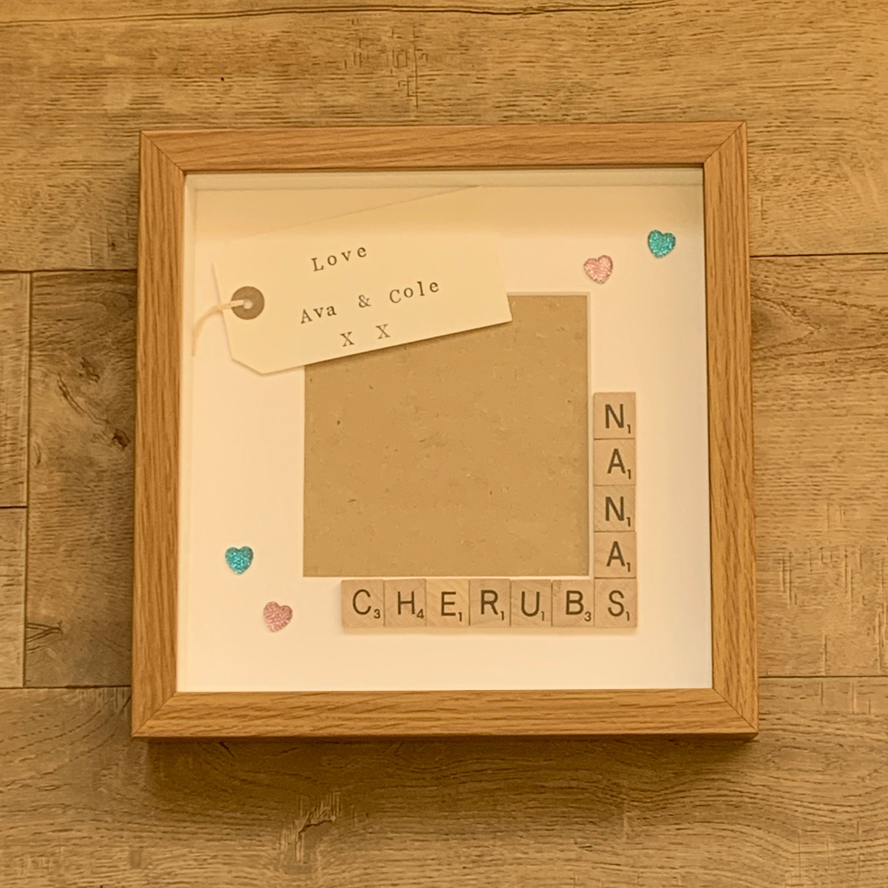Nanny's Angels, Monsters or Stars Letter Tile Photo Frame - With personalised message inside.