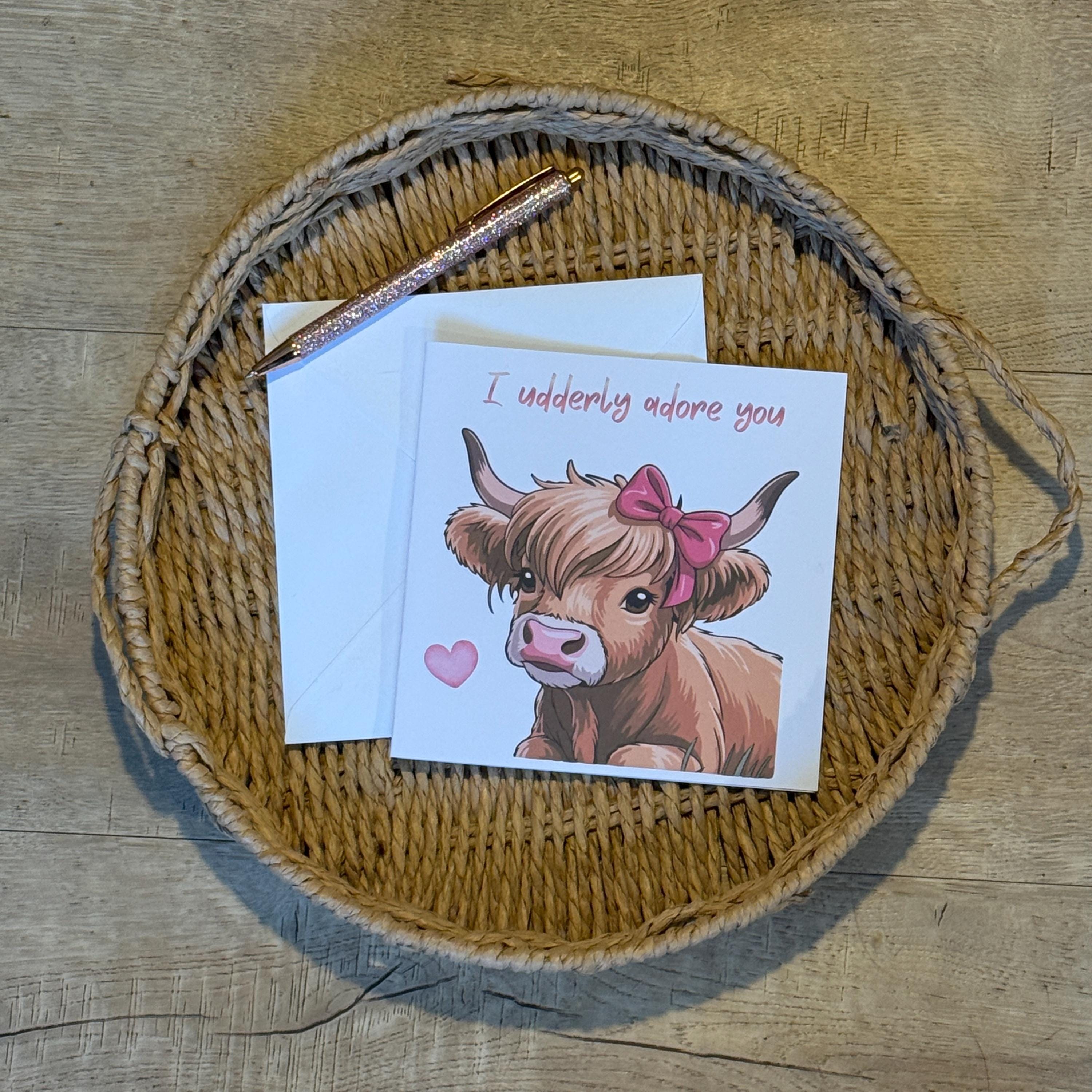 Highland Cow Valentine's Day Card - I Udderly Adore You