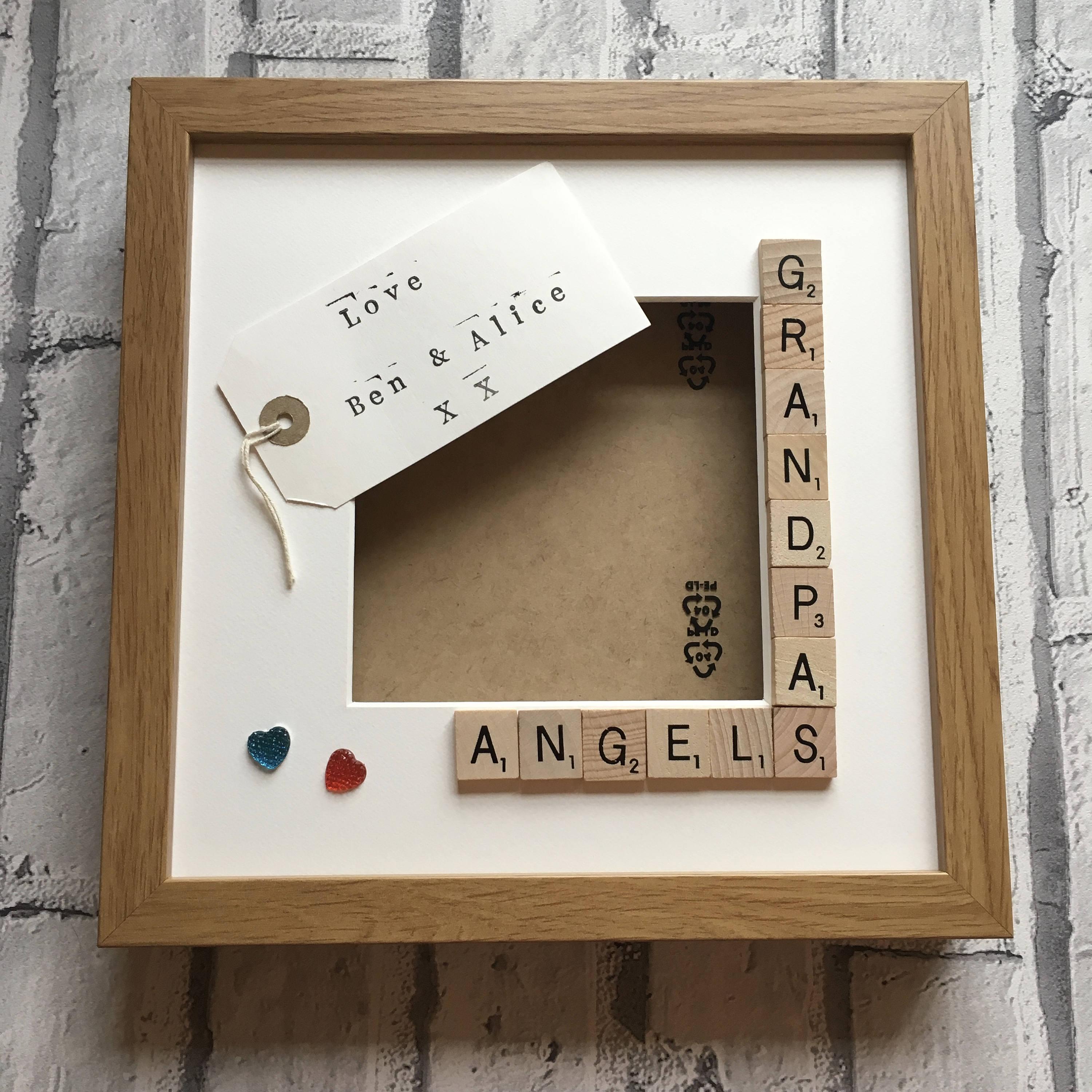 Grandad's Stars, Monsters or Angels Scrabble Art Photo Frame | Personalised Message.