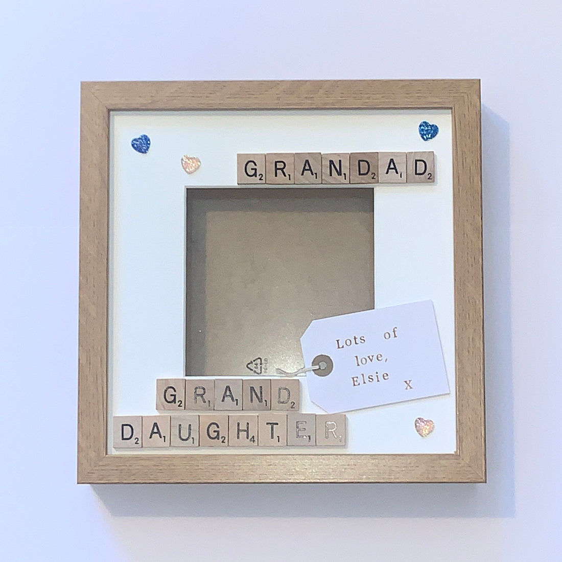 Granddad Granddaughter Letter Tile Photo Frame - Personalised Tag inside - Choice of colours