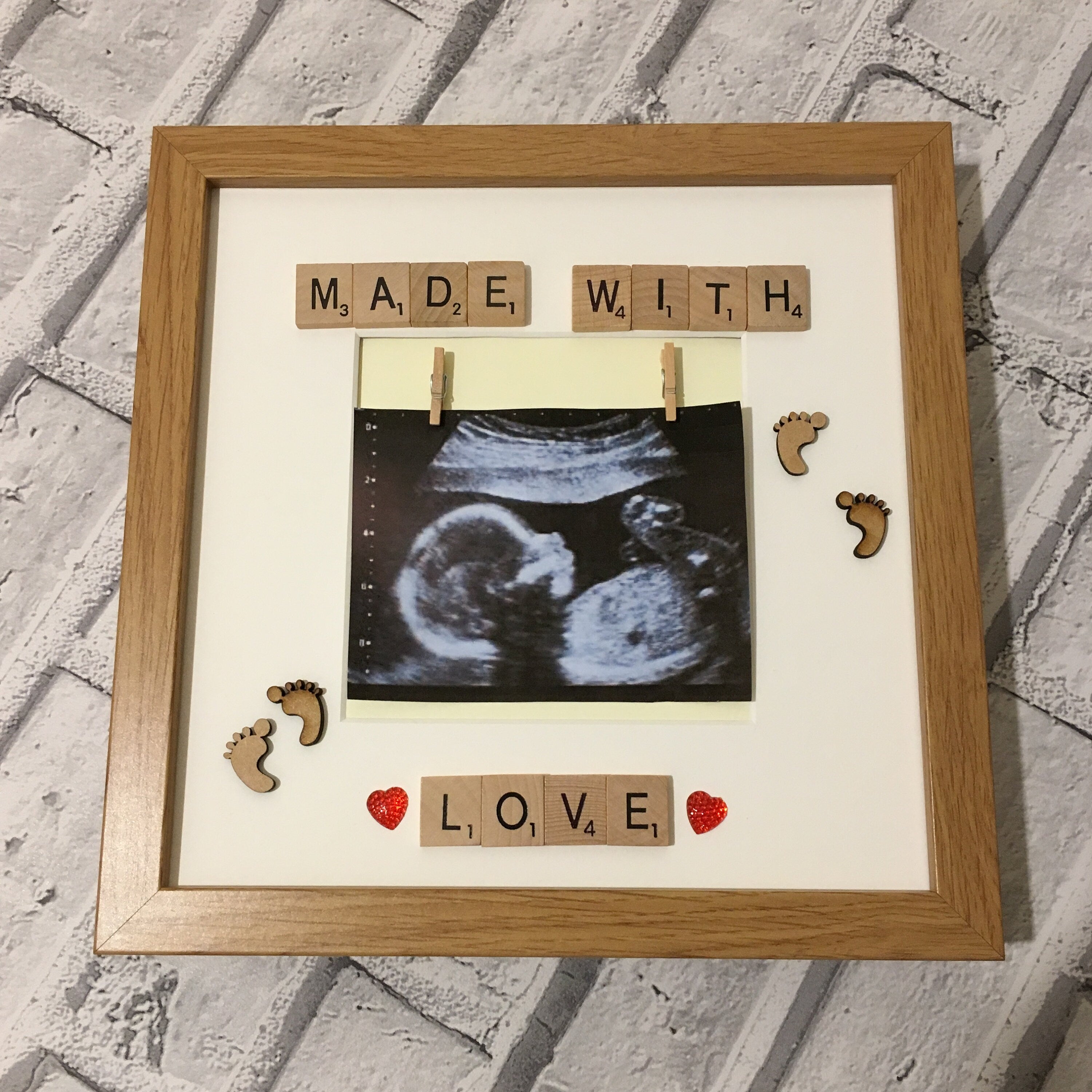Baby Scan Made With Love Scrabble Art Frame | Baby Shower Gift | Pregnancy Frame
