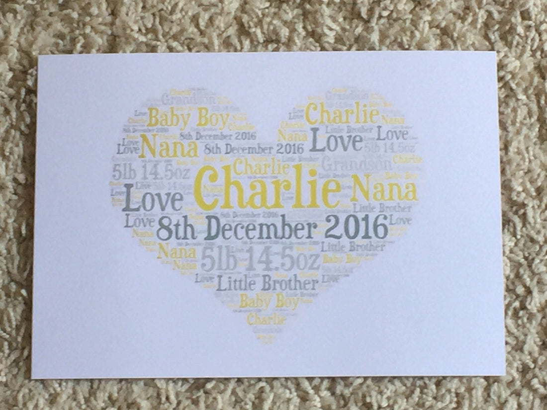 Customised Word Art Card - Your choice of shape, words and colours to create a unique card.