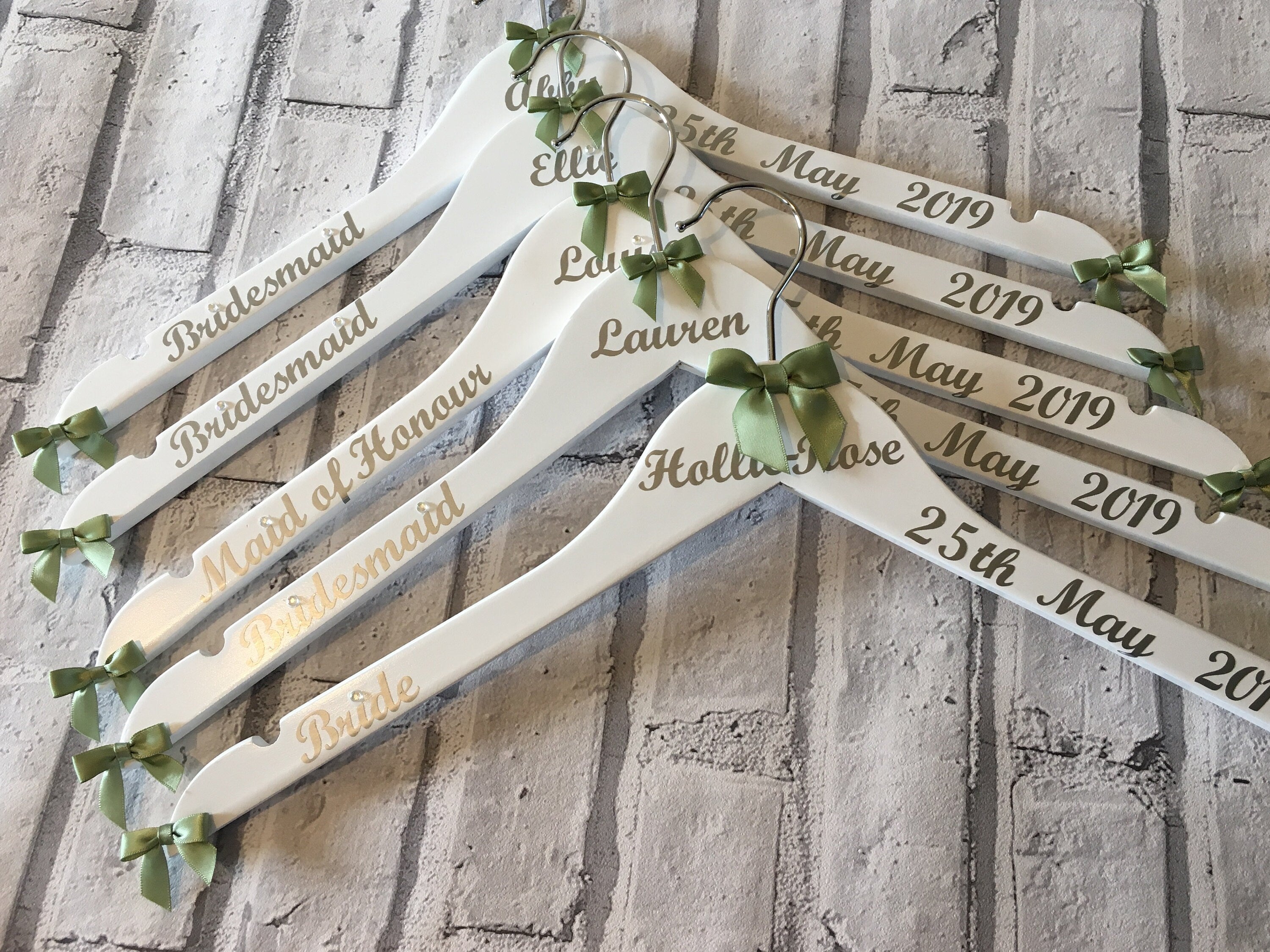 Wedding Outfit Hangers - Personalised set of 6 - Name, Date and Role - Choice of Colours