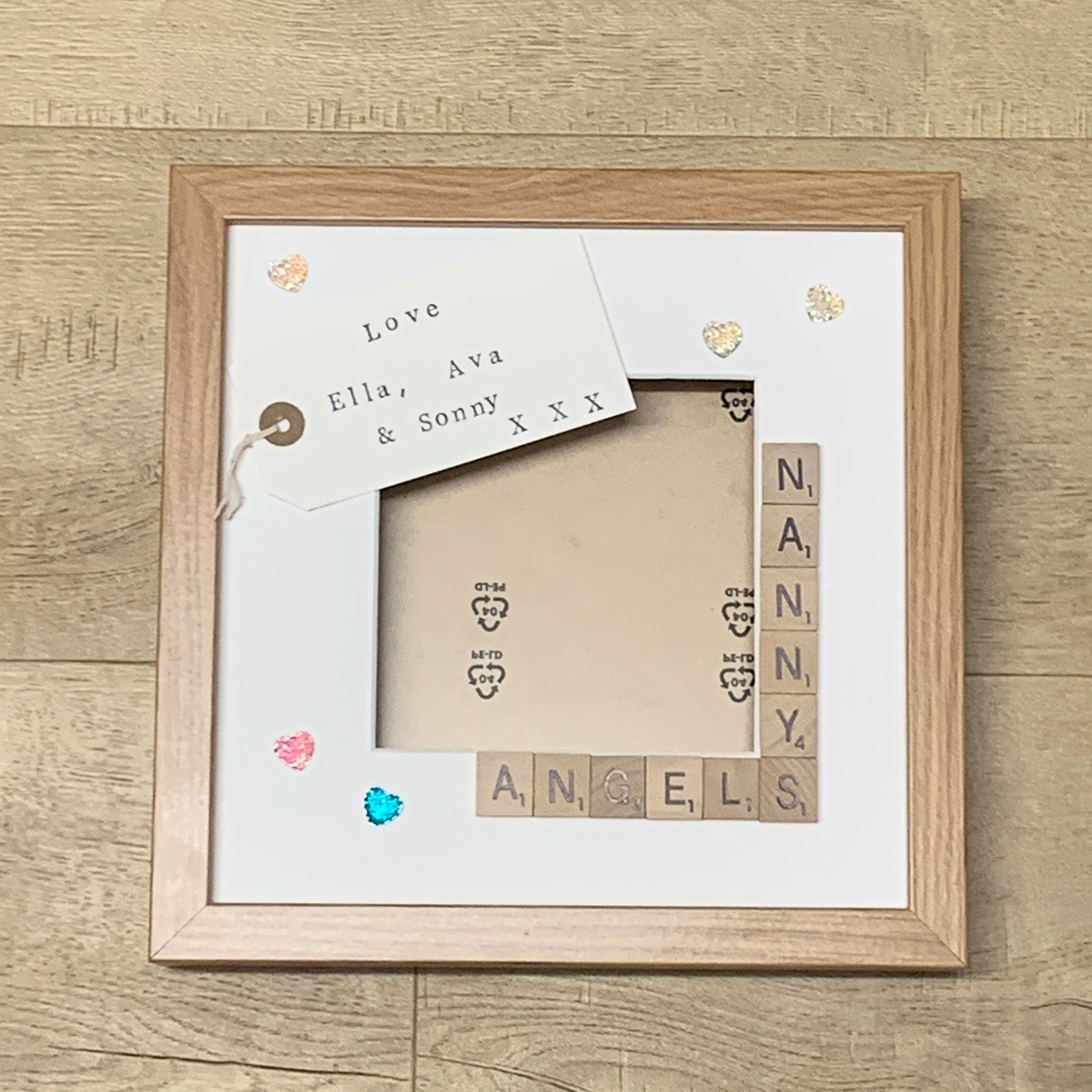 Nanny's Angels, Monsters or Stars Letter Tile Photo Frame - With personalised message inside.