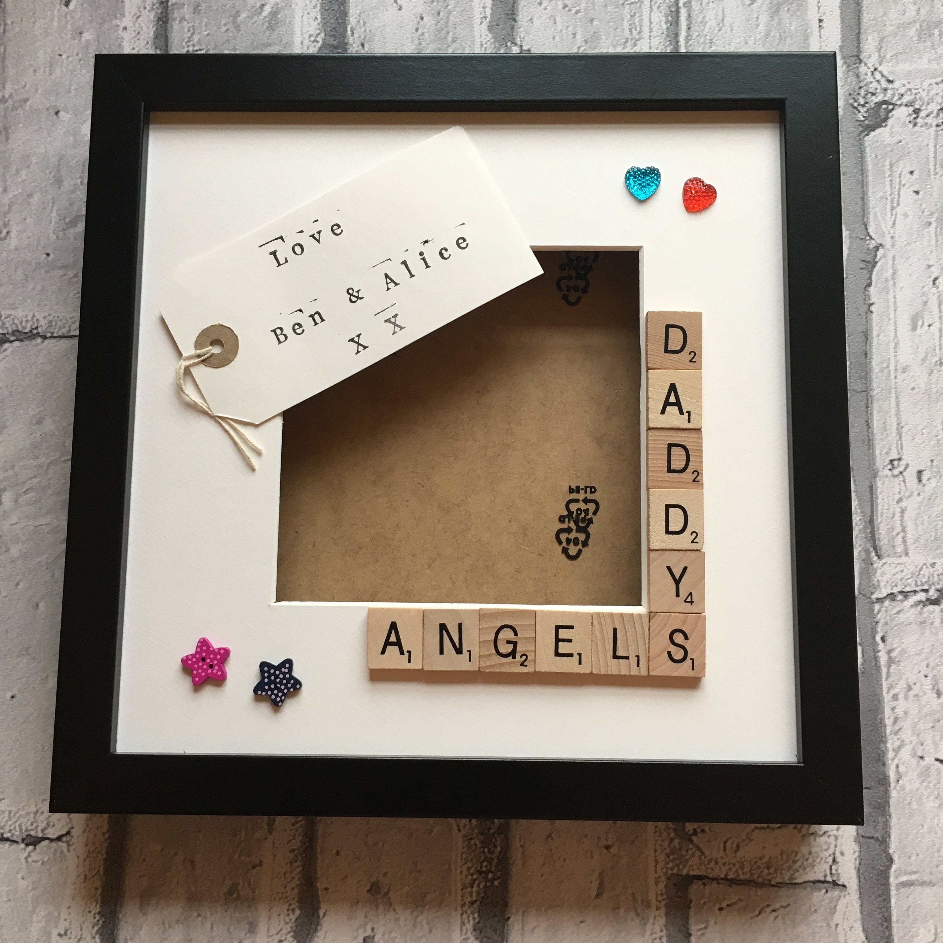 Personalised Scrabble Art Frame, Daddy's Angels, Stars, Monsters