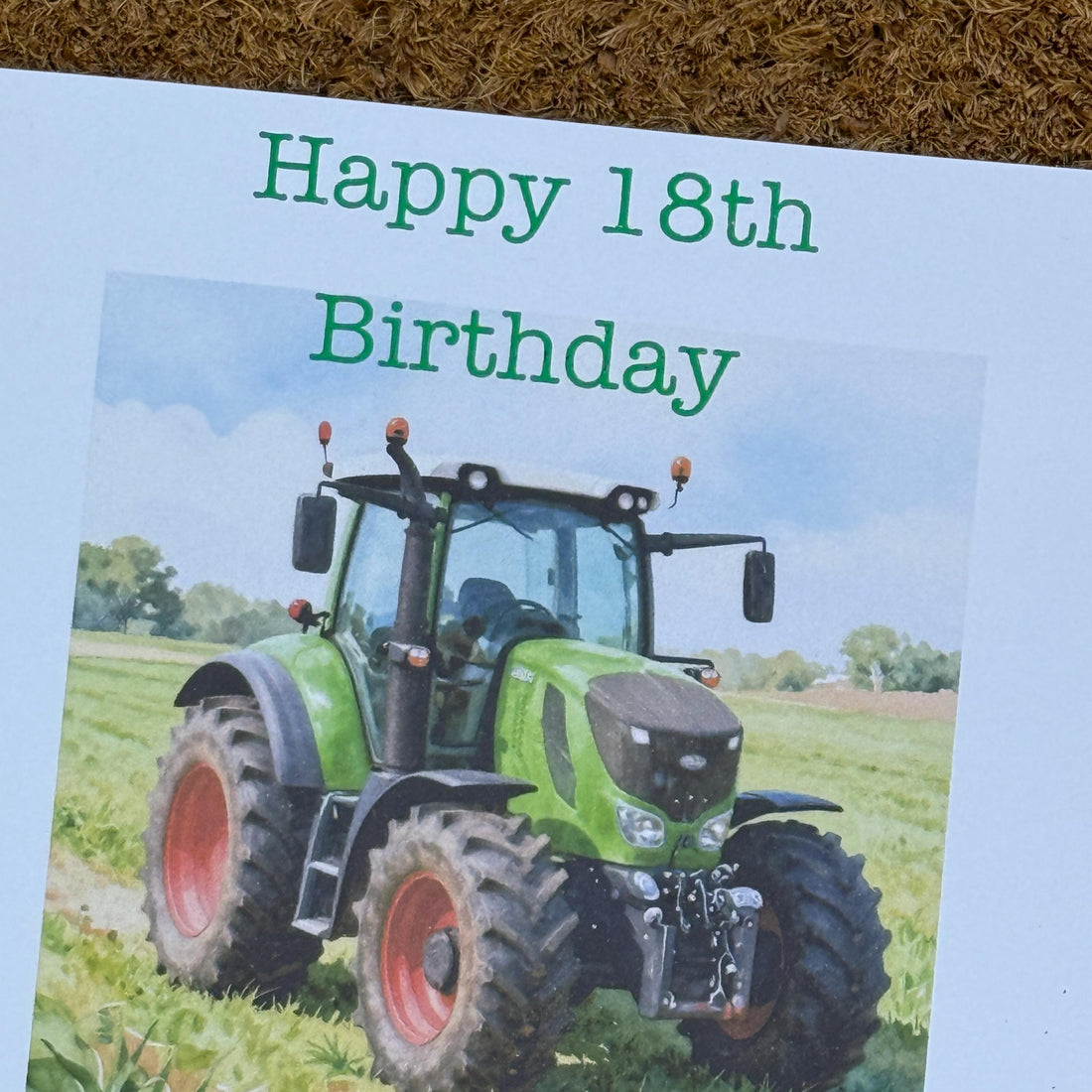 Green Modern Style Tractor Birthday Card | Watercolour Style with Personalised Foiled Message (6x6 Inch)