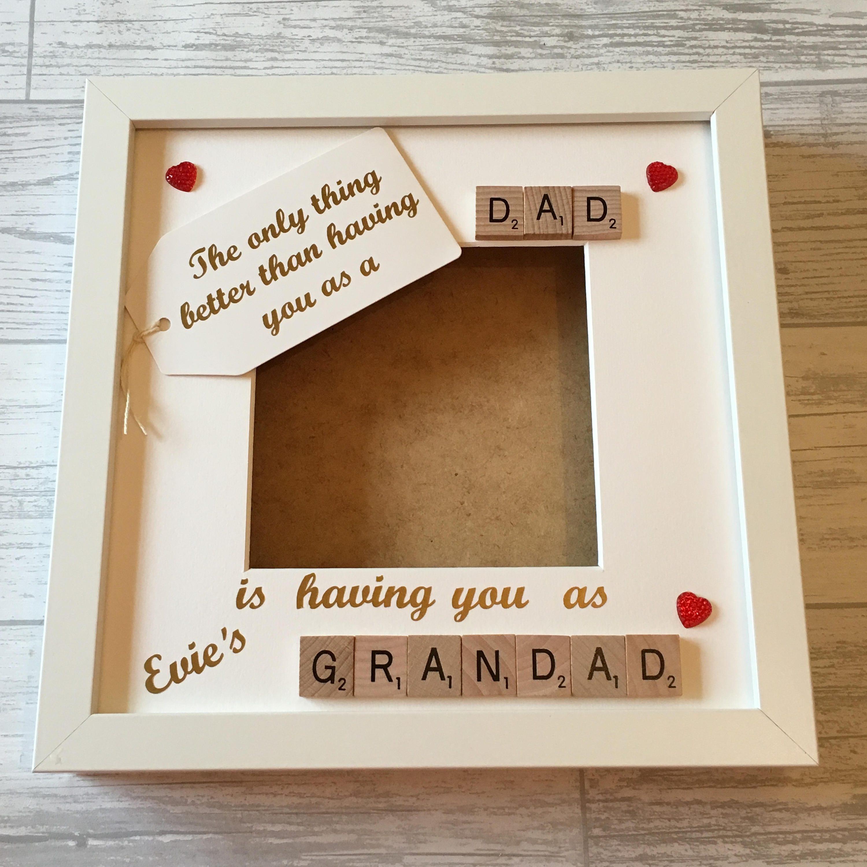 Dad to Grandad Personalised Letter Tile Photo Frame - Celebrating Dad and Grandad