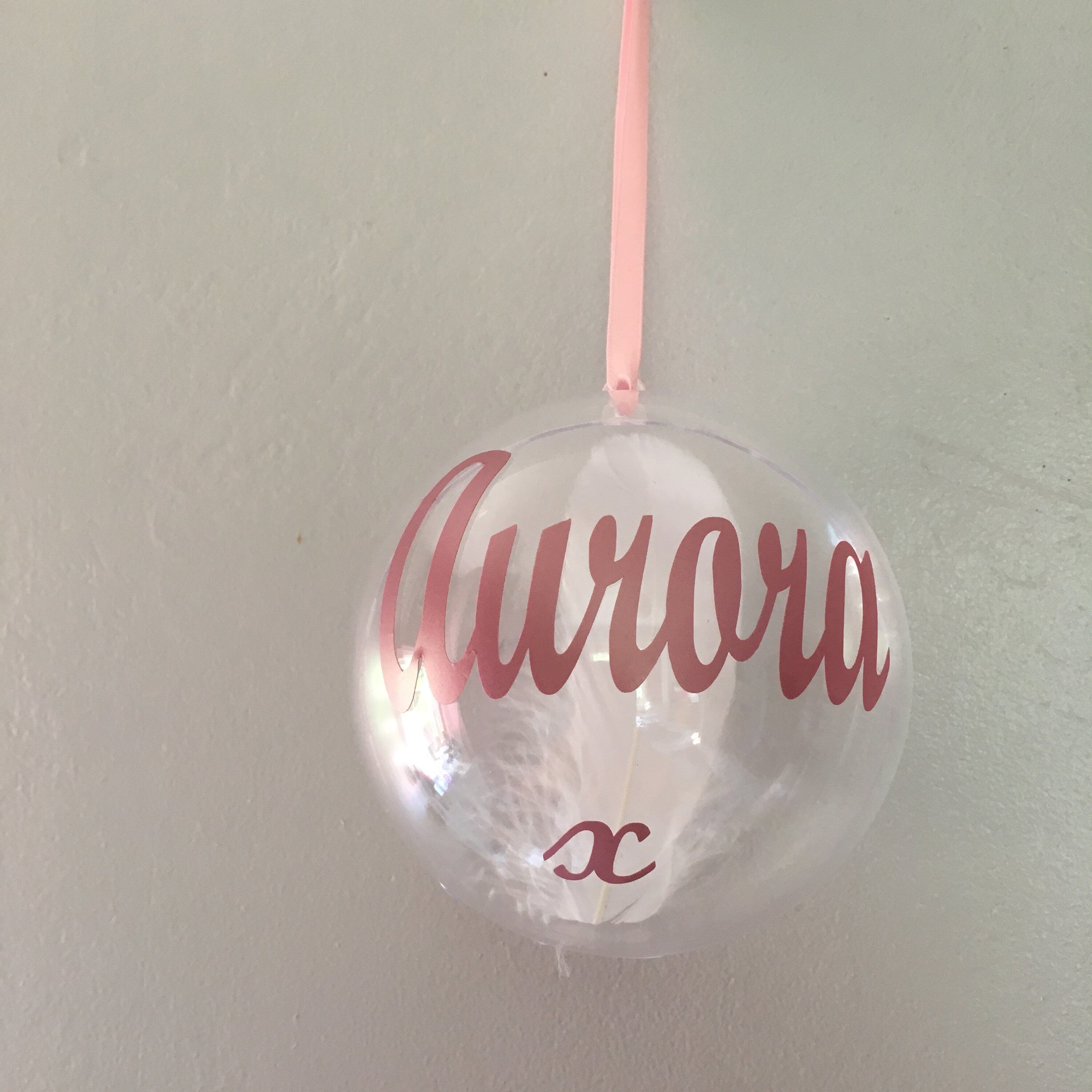 Christmas Memory Bauble, Personalised with name. Feather Ornament