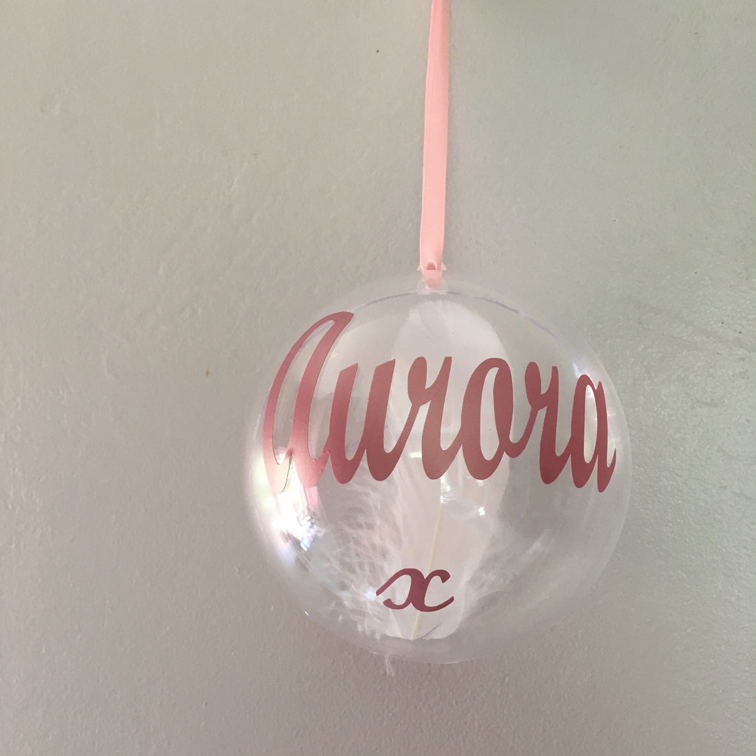 Christmas Memory Bauble, Personalised with name. Feather Ornament