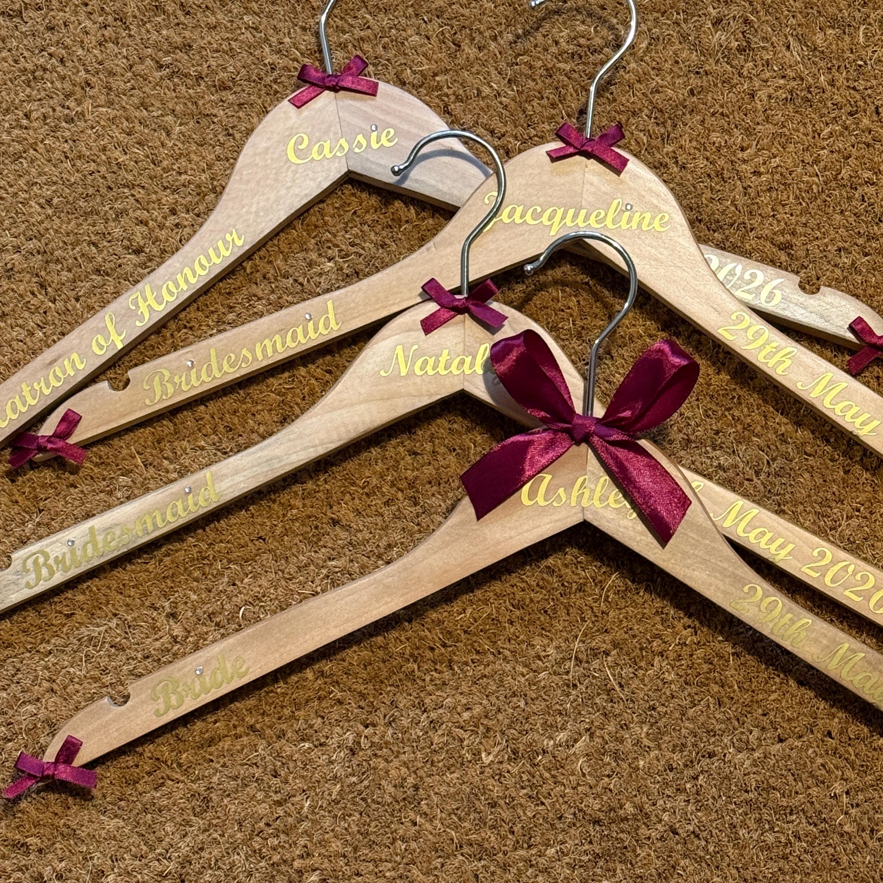 Wedding Hangers set of 4 | Personalised with name, date and role | Perfect Memento