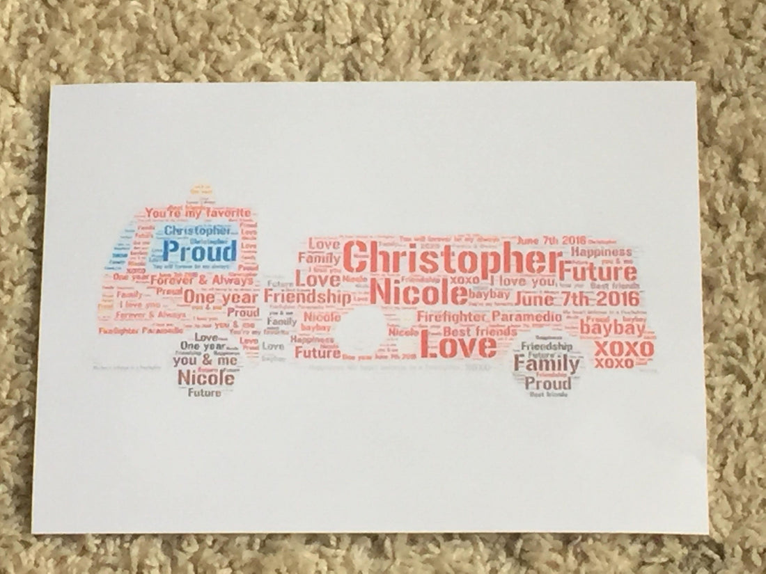 Customised Word Art Card - Your choice of shape, words and colours to create a unique card.