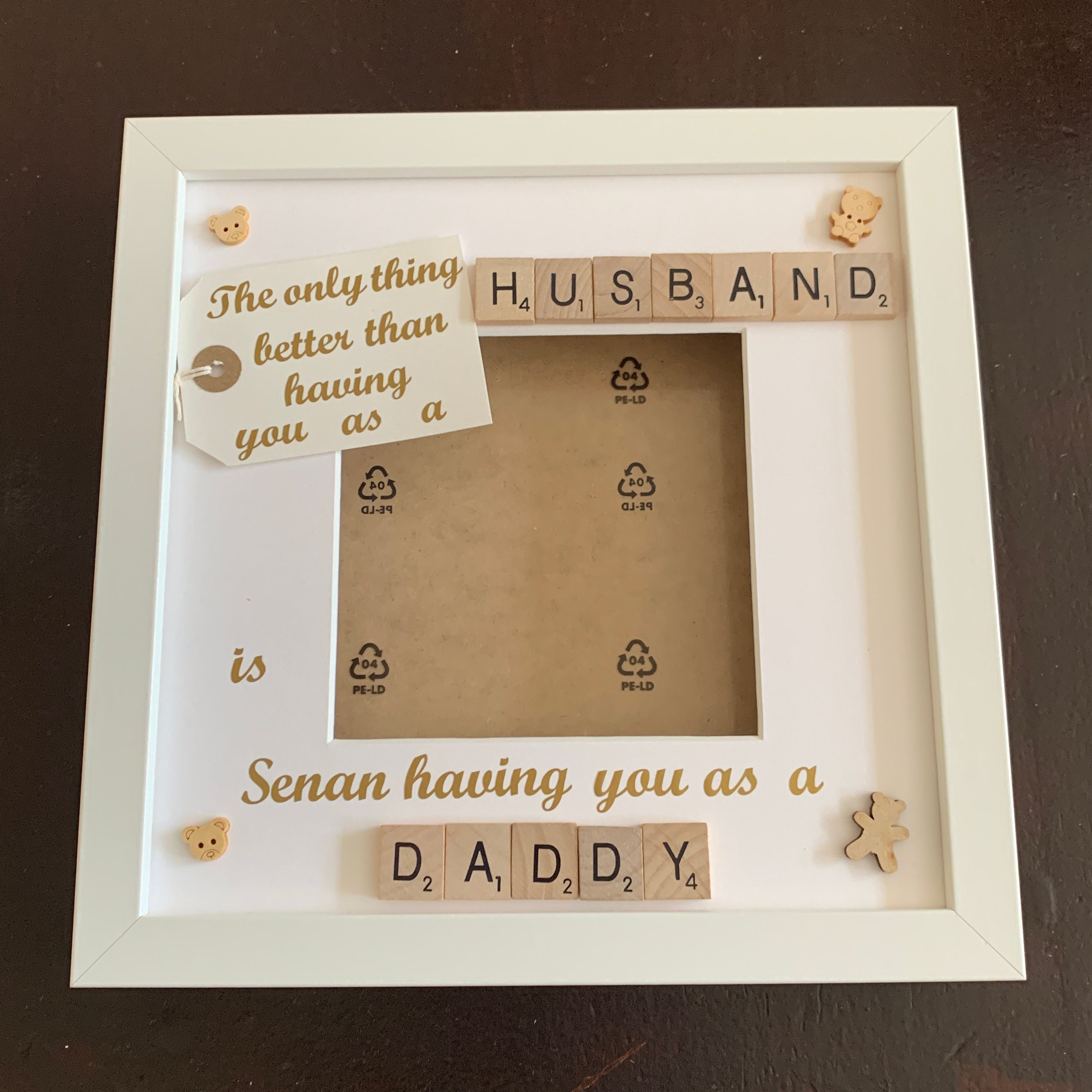 Husband to Daddy Letter Tile Box Photo Frame | Personalised with Names.