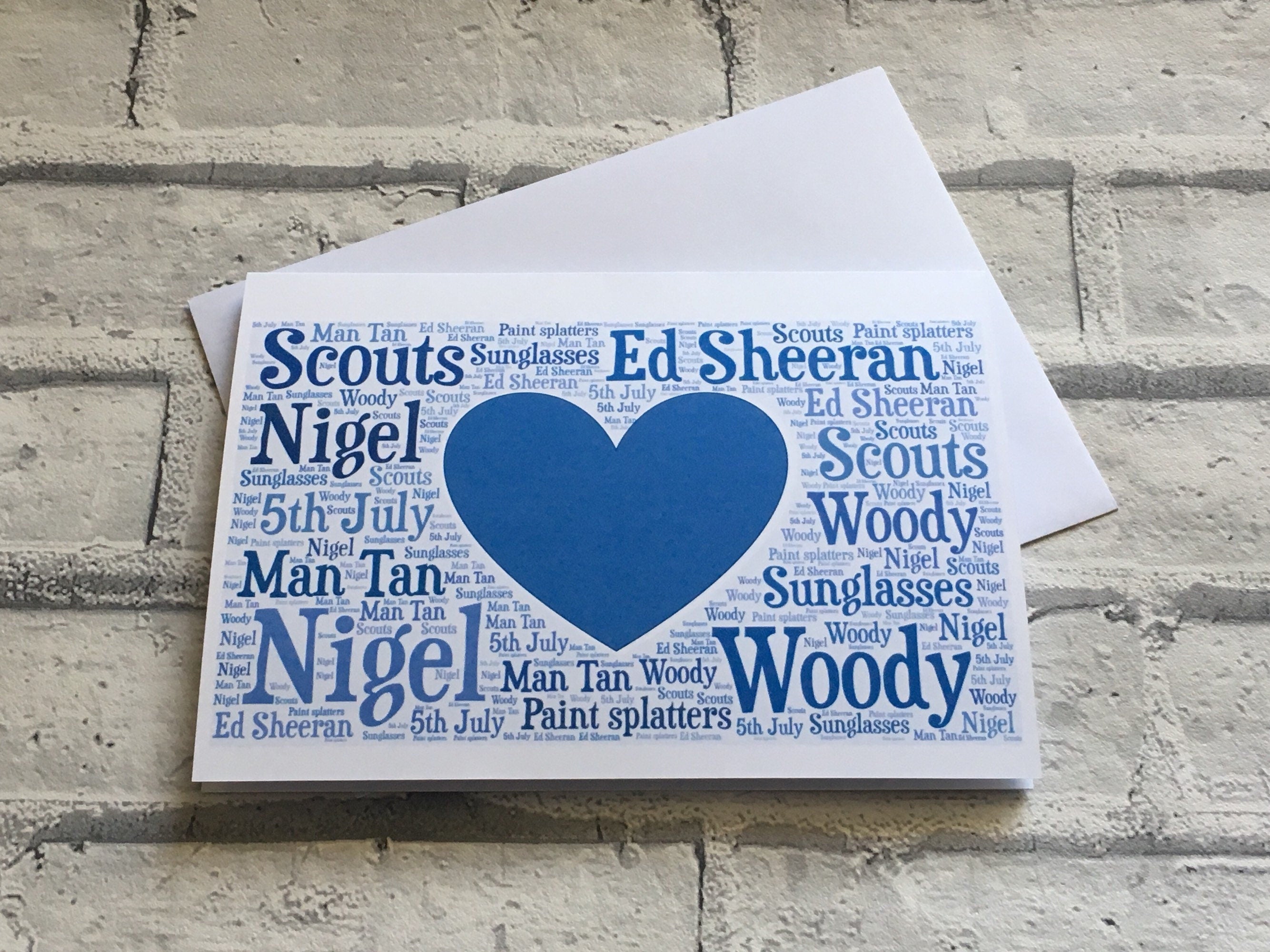 Word Cloud Card - Personalised with your words and shape choice.Custom  Shape. A5/A4