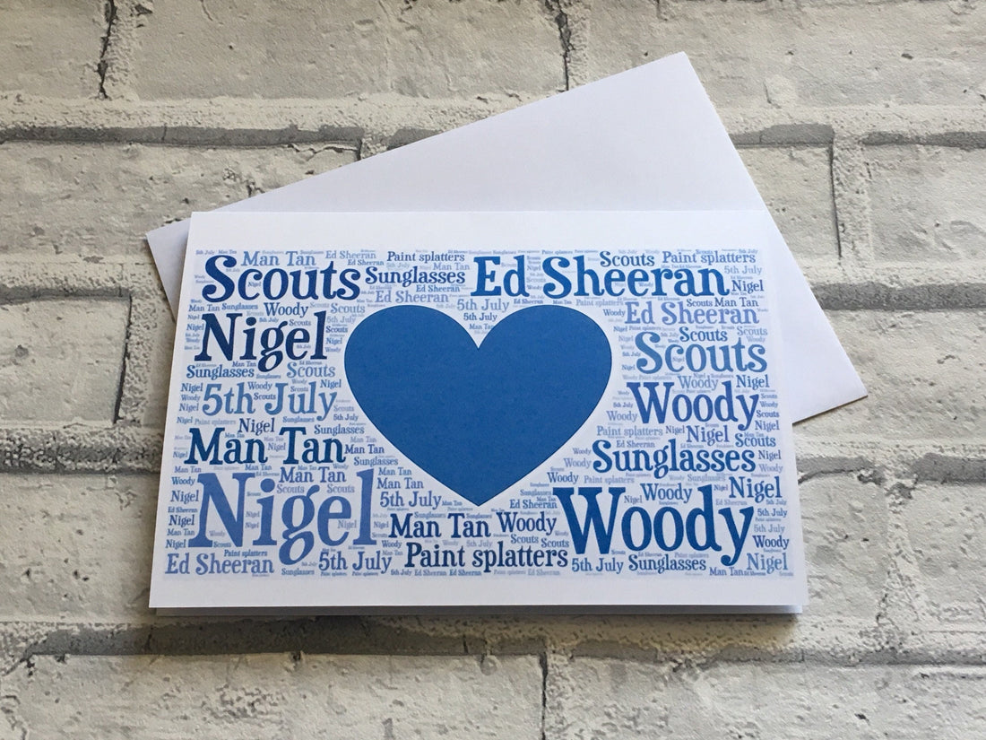 Word Cloud Card - Personalised with your words and shape choice.Custom  Shape. A5/A4
