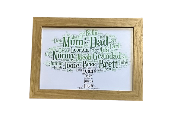 Family Tree Typography Framed Print. Perfect for any occasion.