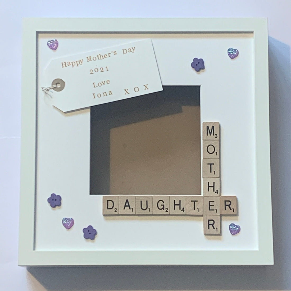 Mother Daughter Scrabble Art Frame, with personalised message. Photo Gift