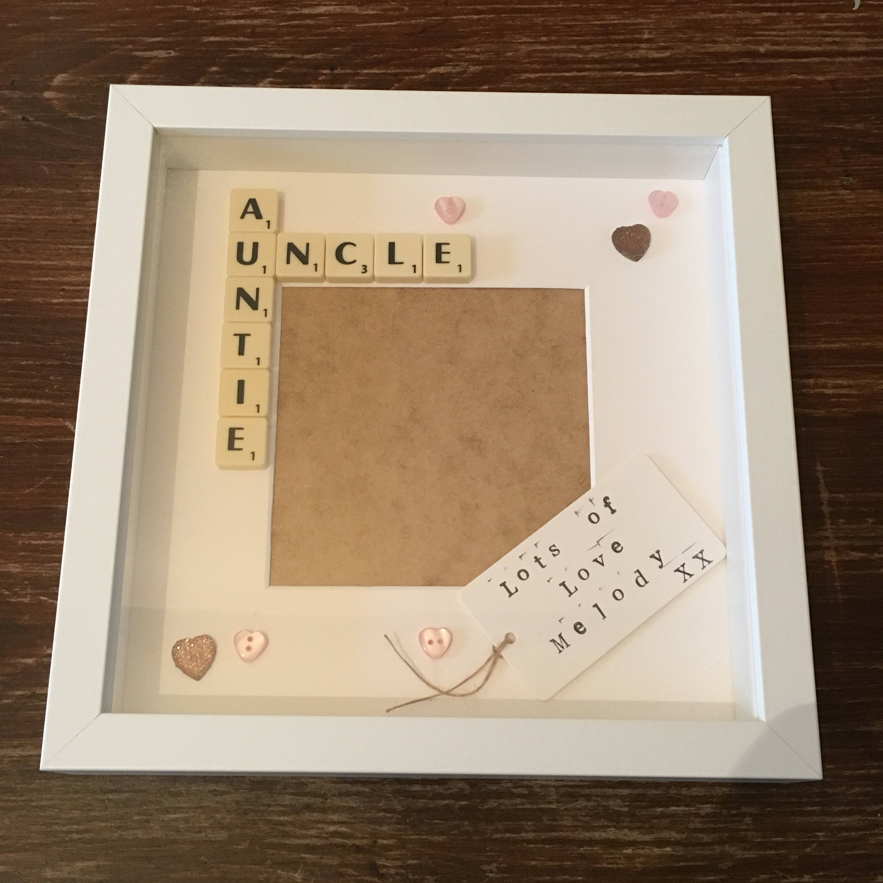 Auntie Uncle Letter Tile Photo Frame - Personalised message - Choice of colours