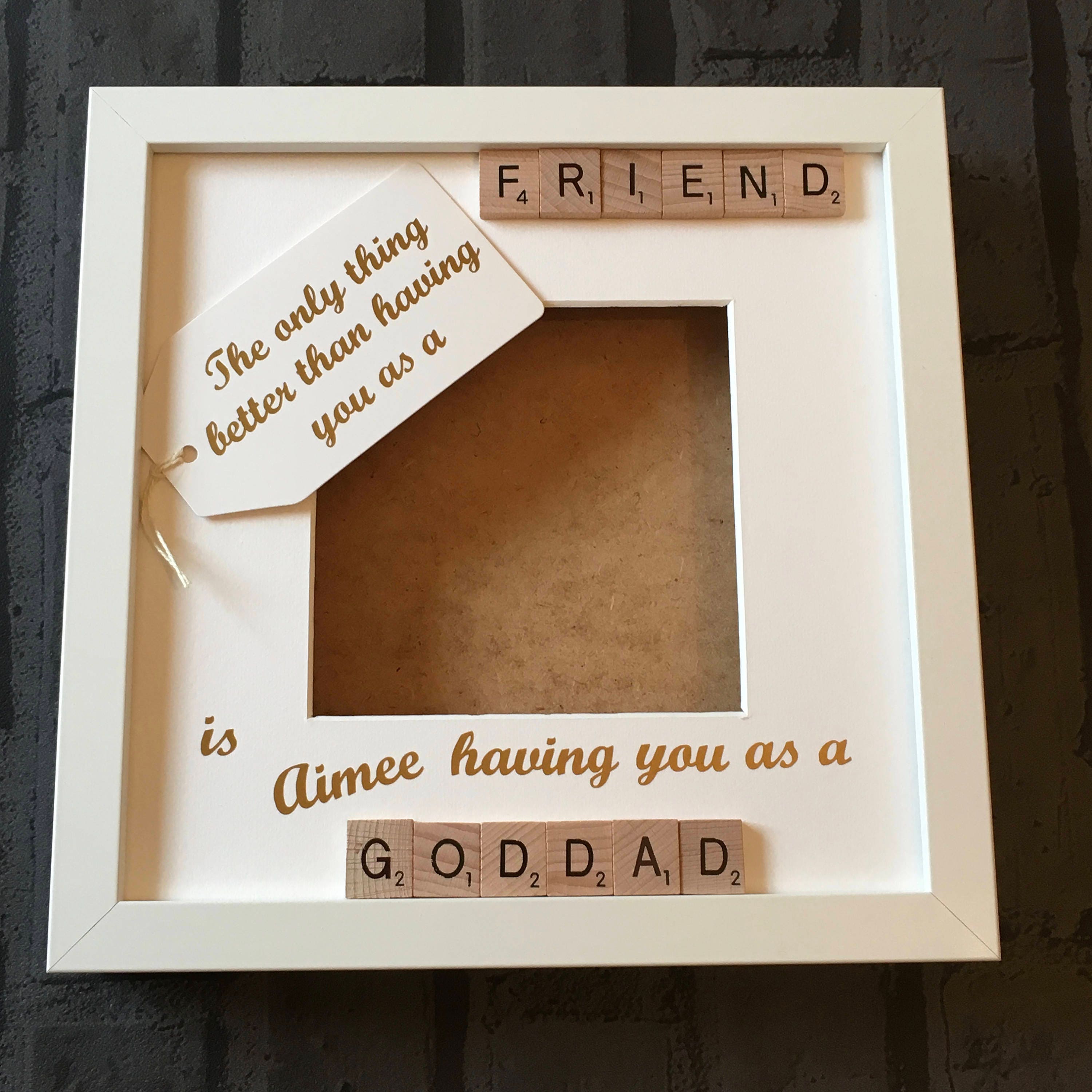 Godfather Friend Letter Tile Photo Frame - Perfect Christening GIft.